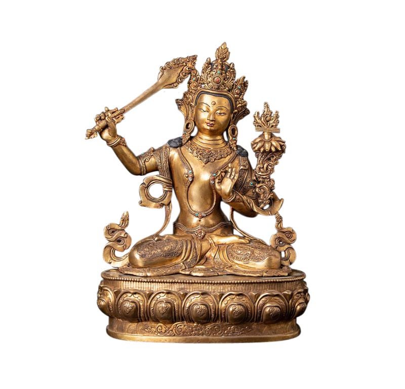 Ancienne statue de Manjushree népalaise en bronze du Népal
