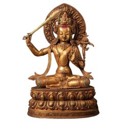 Ancienne statue de Manjushri népalaise en bronze du Népal