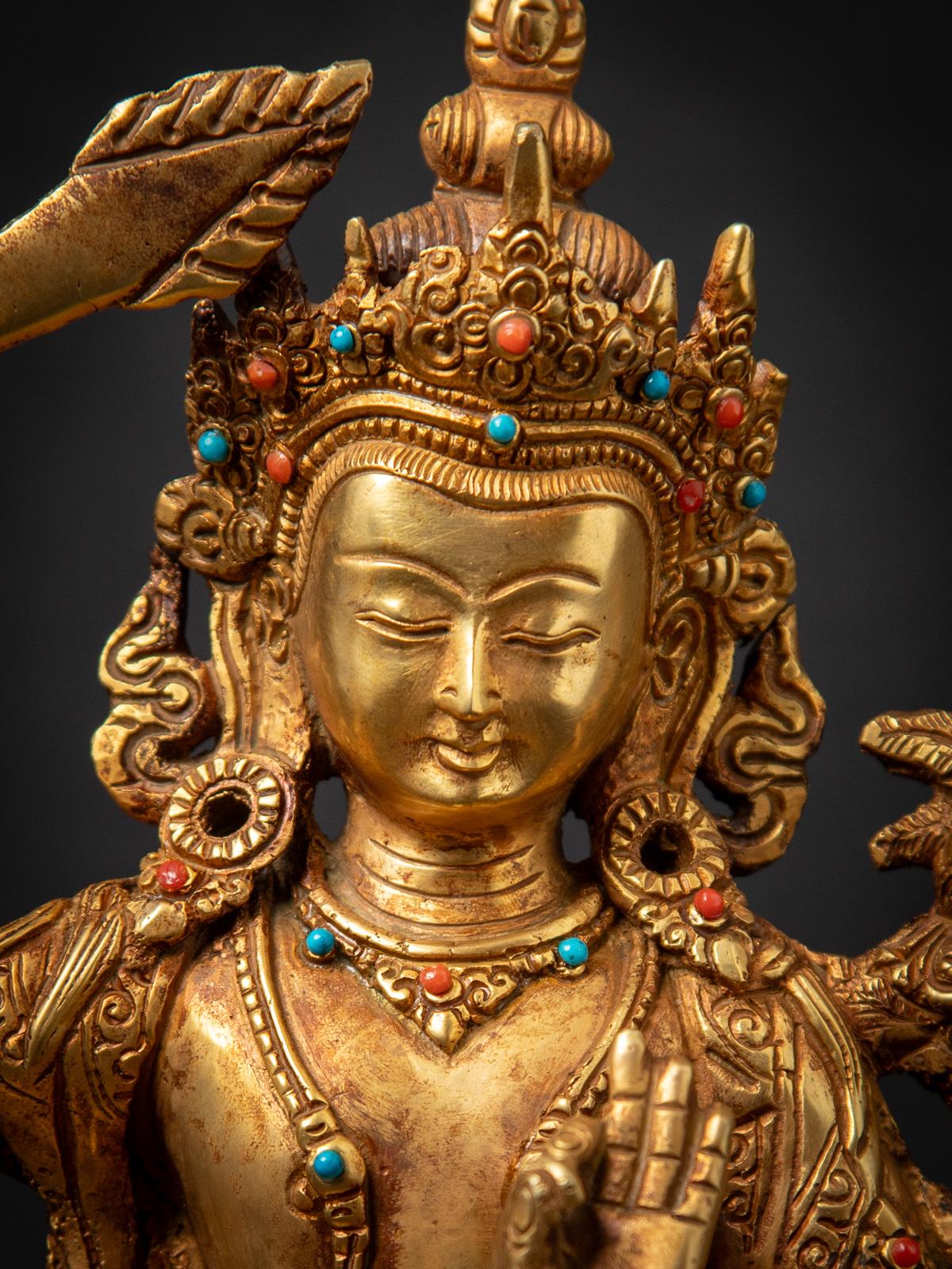 Antica statua di bronzo nepalese di Manjushri - Buddha originali In condizioni buone in vendita a DEVENTER, NL
