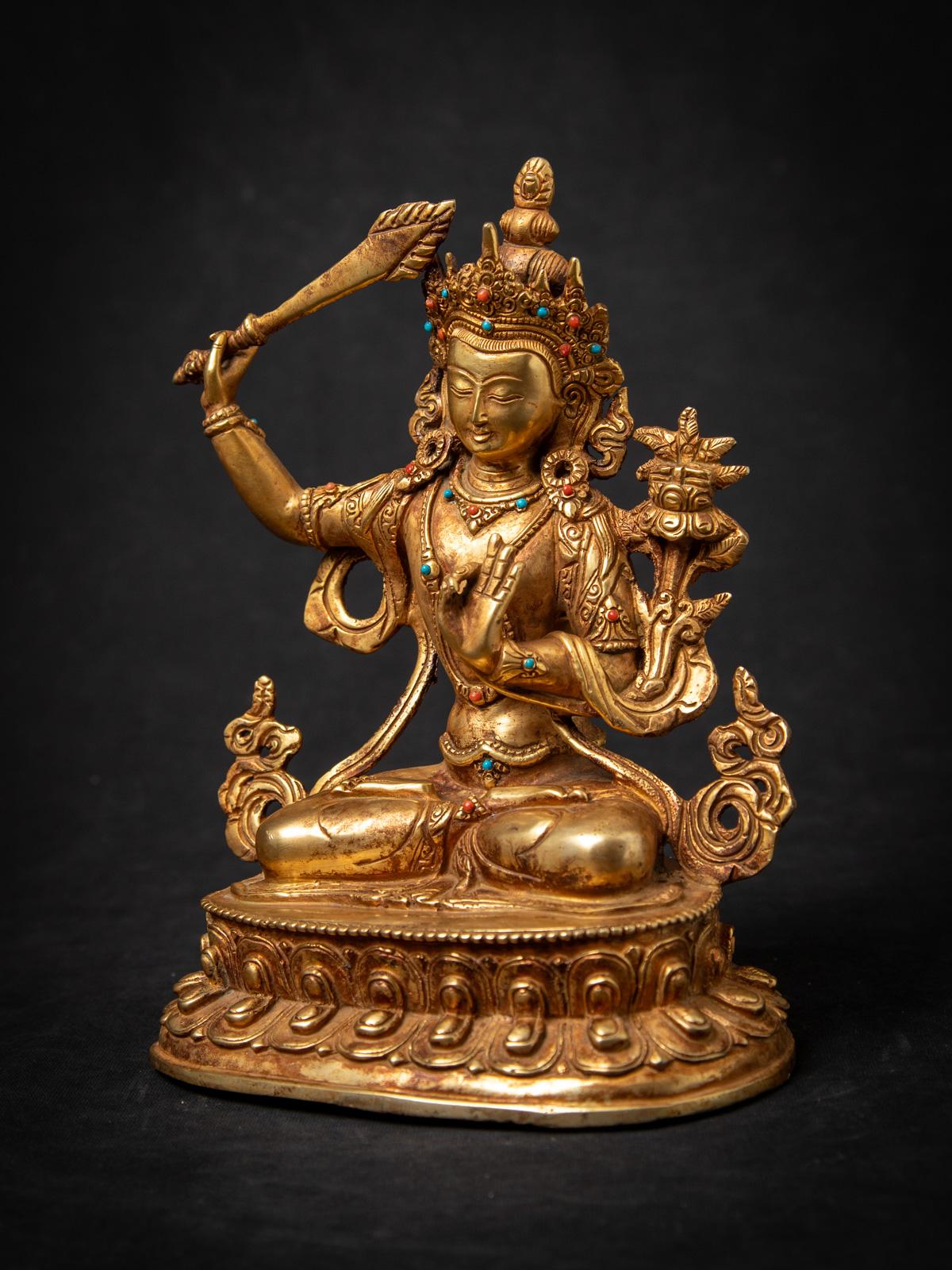 Bronzo Antica statua di bronzo nepalese di Manjushri - Buddha originali in vendita