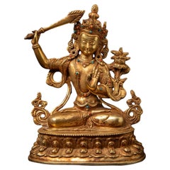 Antica statua di bronzo nepalese di Manjushri - Buddha originali