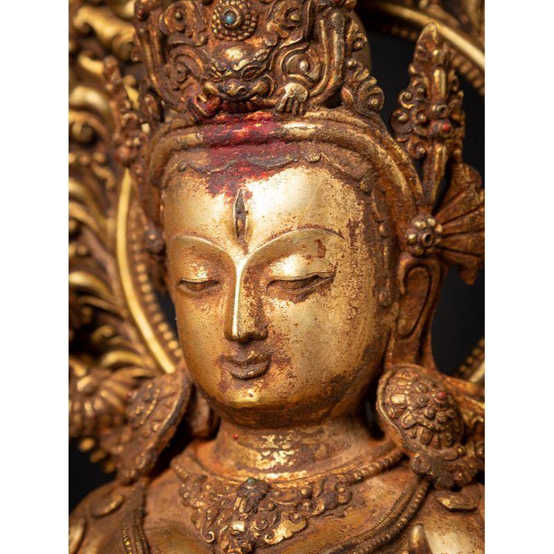 Old Bronze Nepali White Tara Statue from Nepal For Sale 6