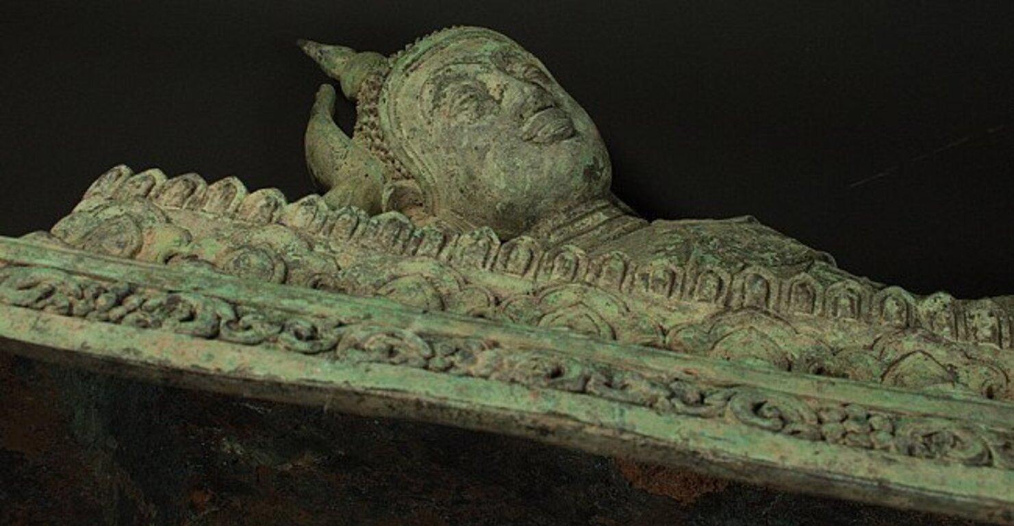 Old Bronze Reclining Buddha Statue from Burma 6