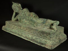 Old Bronze Reclining Buddha Statue from Burma