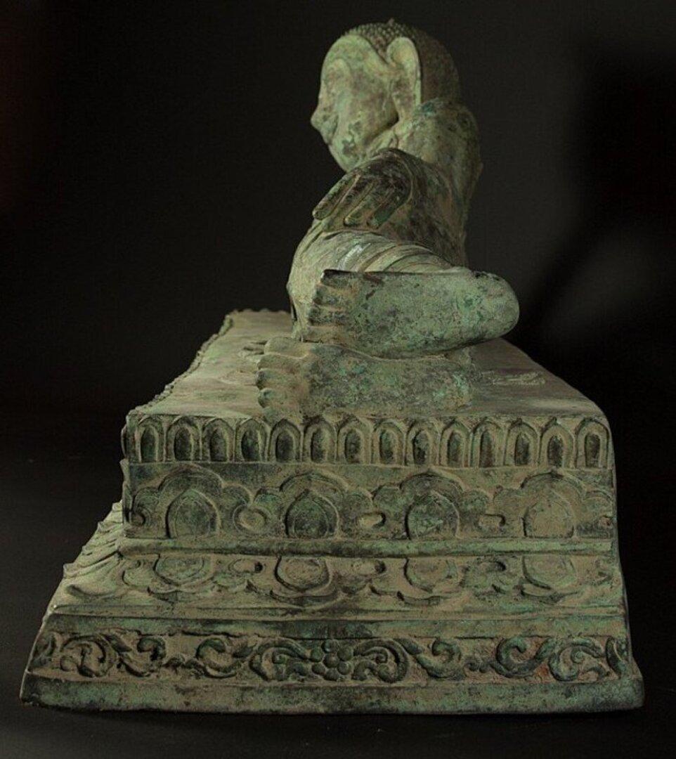Burmese Old Bronze Reclining Buddha Statue from Burma