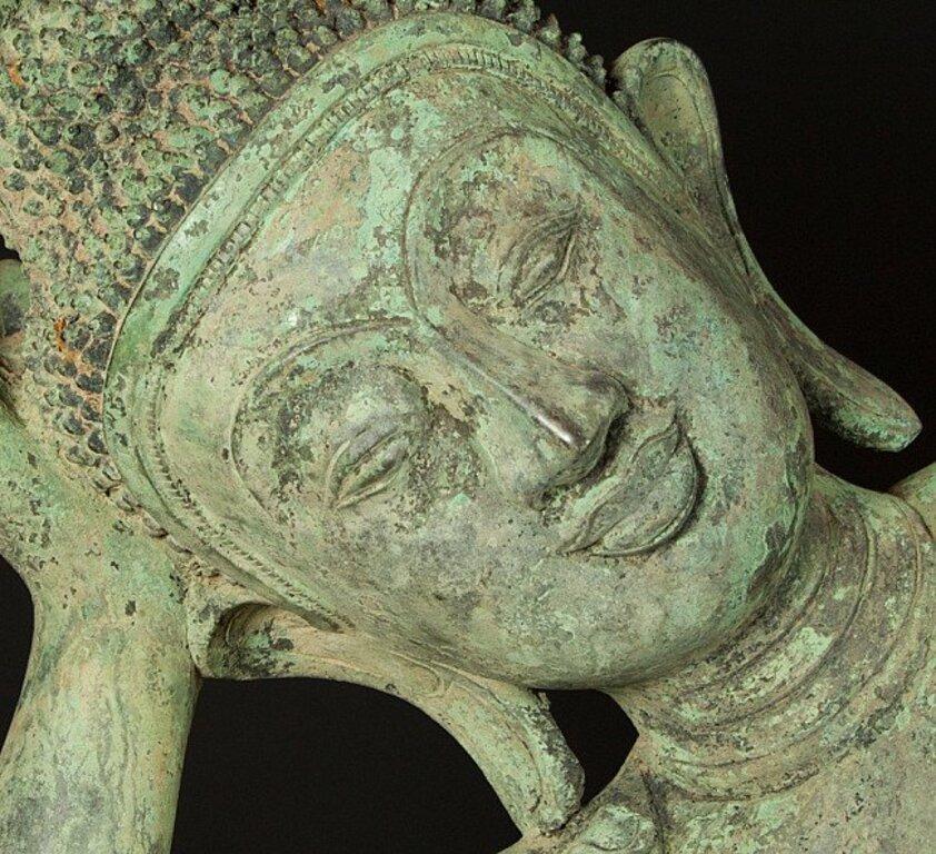 Old Bronze Reclining Buddha Statue from Burma 1