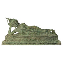 Old Bronze Reclining Buddha Statue from Burma