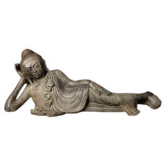 Old Bronze Reclining Buddha Statue from Burma