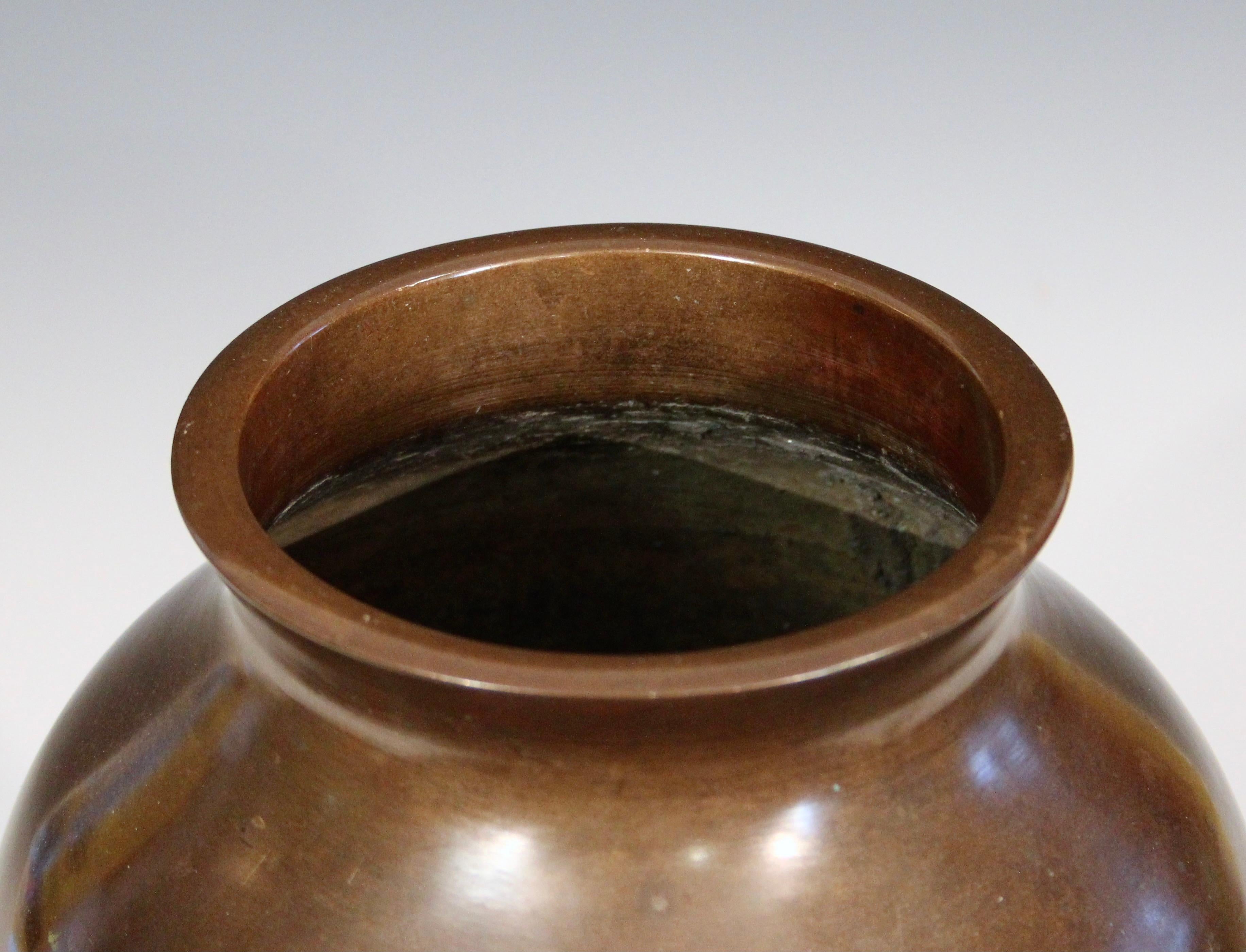 Old Bronze Vase Japanese Antique Patinated Large Vessel Verdigris 14