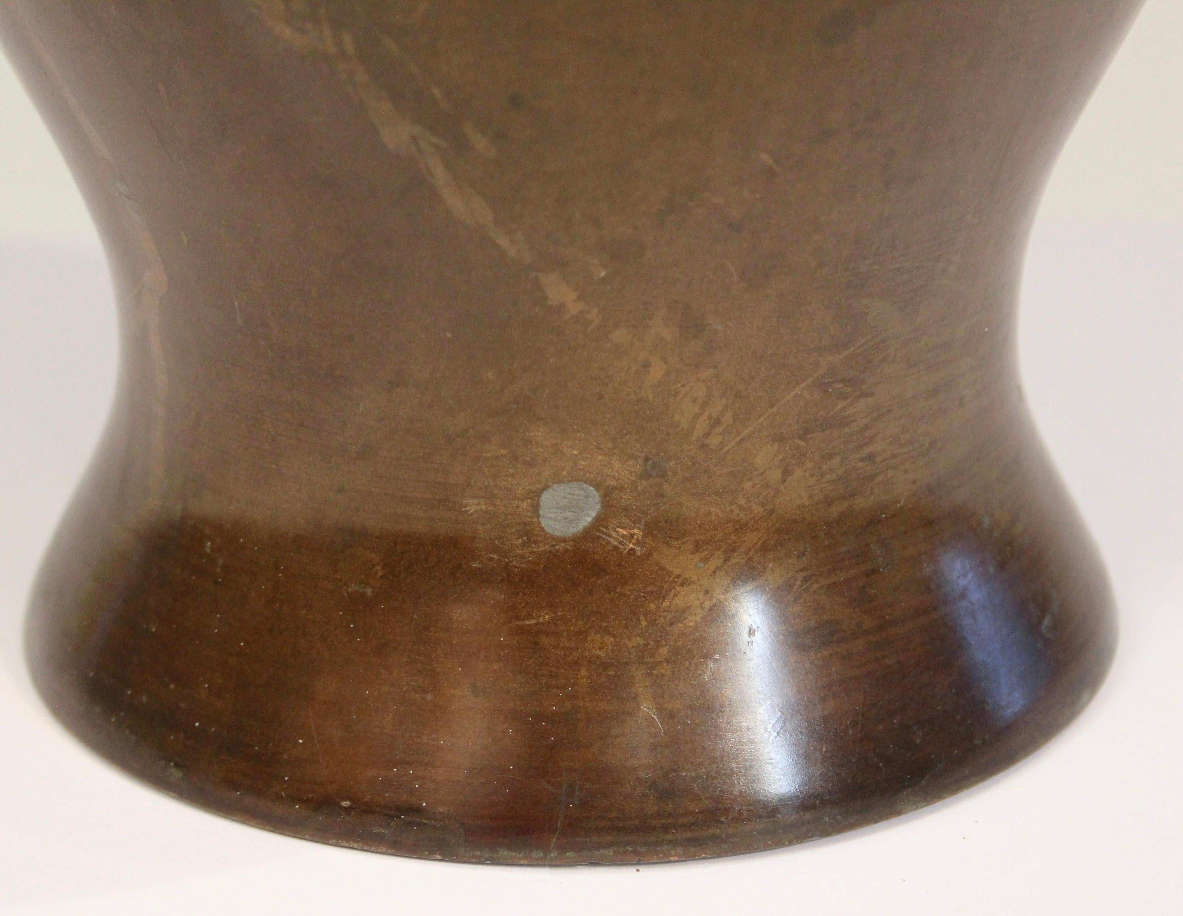 Old Bronze Vase Japanese Antique Patinated Large Vessel Verdigris 14