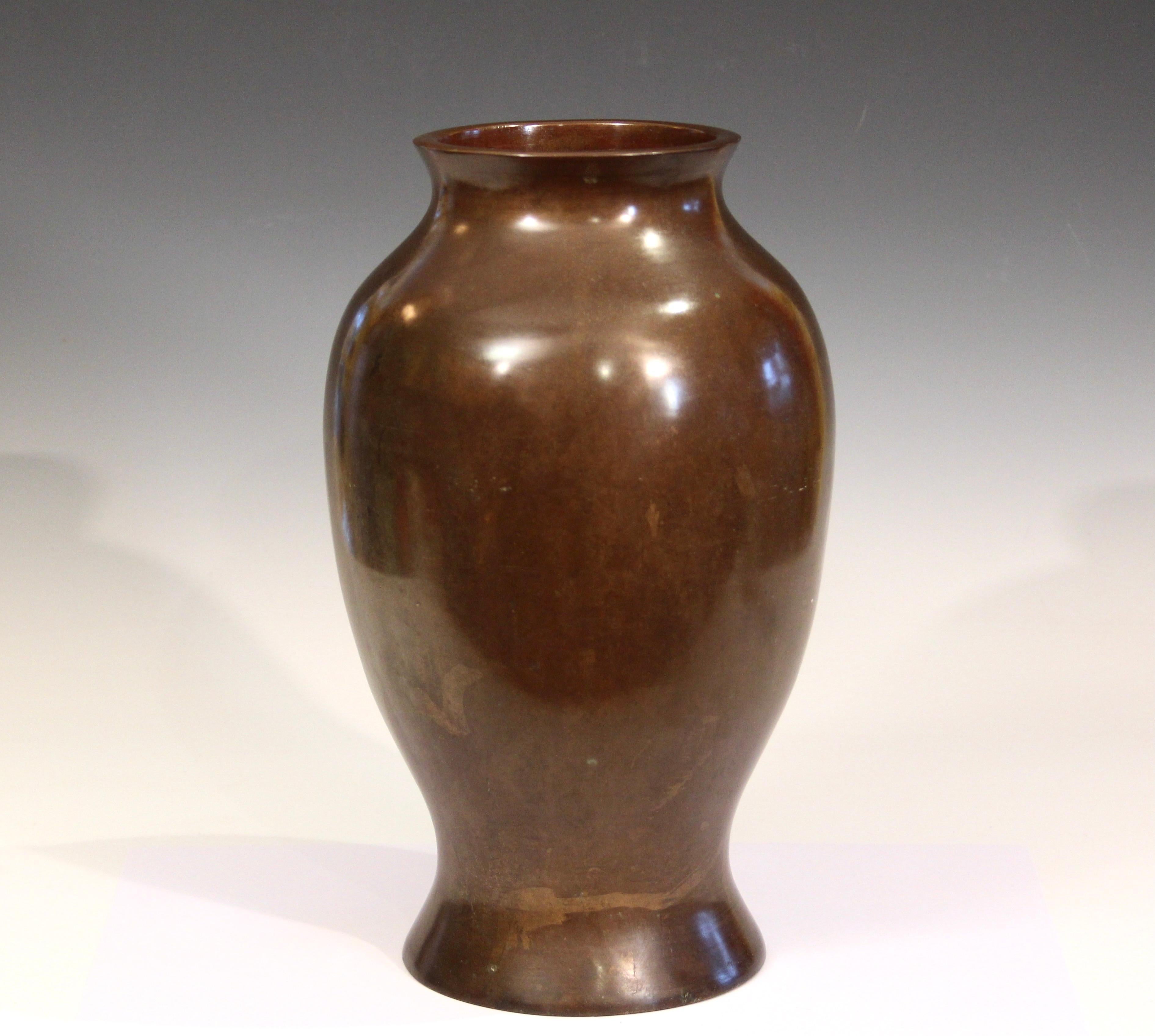 Turned Old Bronze Vase Japanese Antique Patinated Large Vessel Verdigris 14