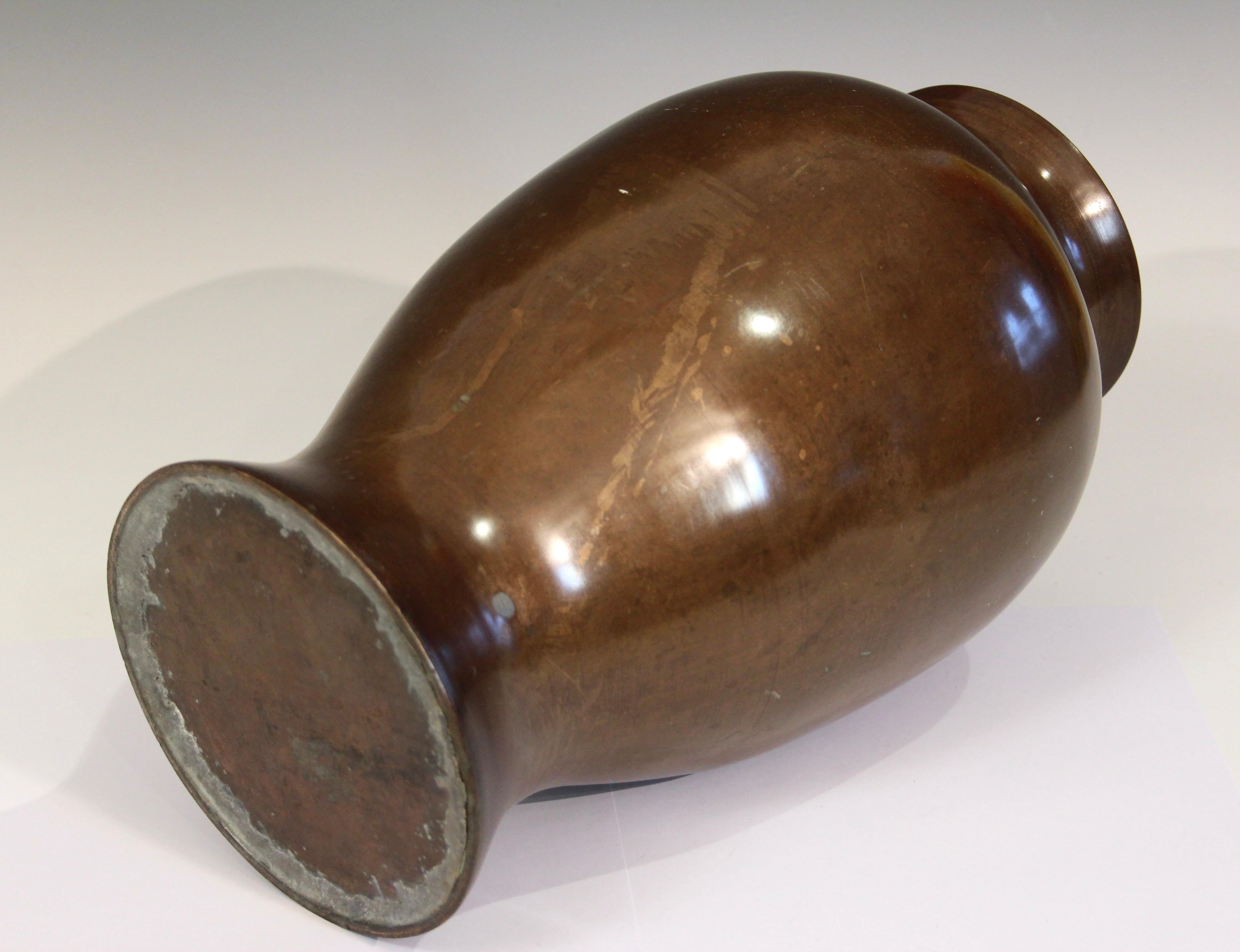 Mid-20th Century Old Bronze Vase Japanese Antique Patinated Large Vessel Verdigris 14