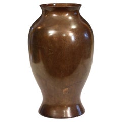 Old Bronze Vase Japanese Antique Patinated Large Vessel Verdigris 14"