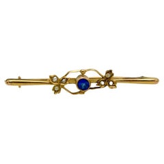 Antique Old brooch with blue glass and pearls