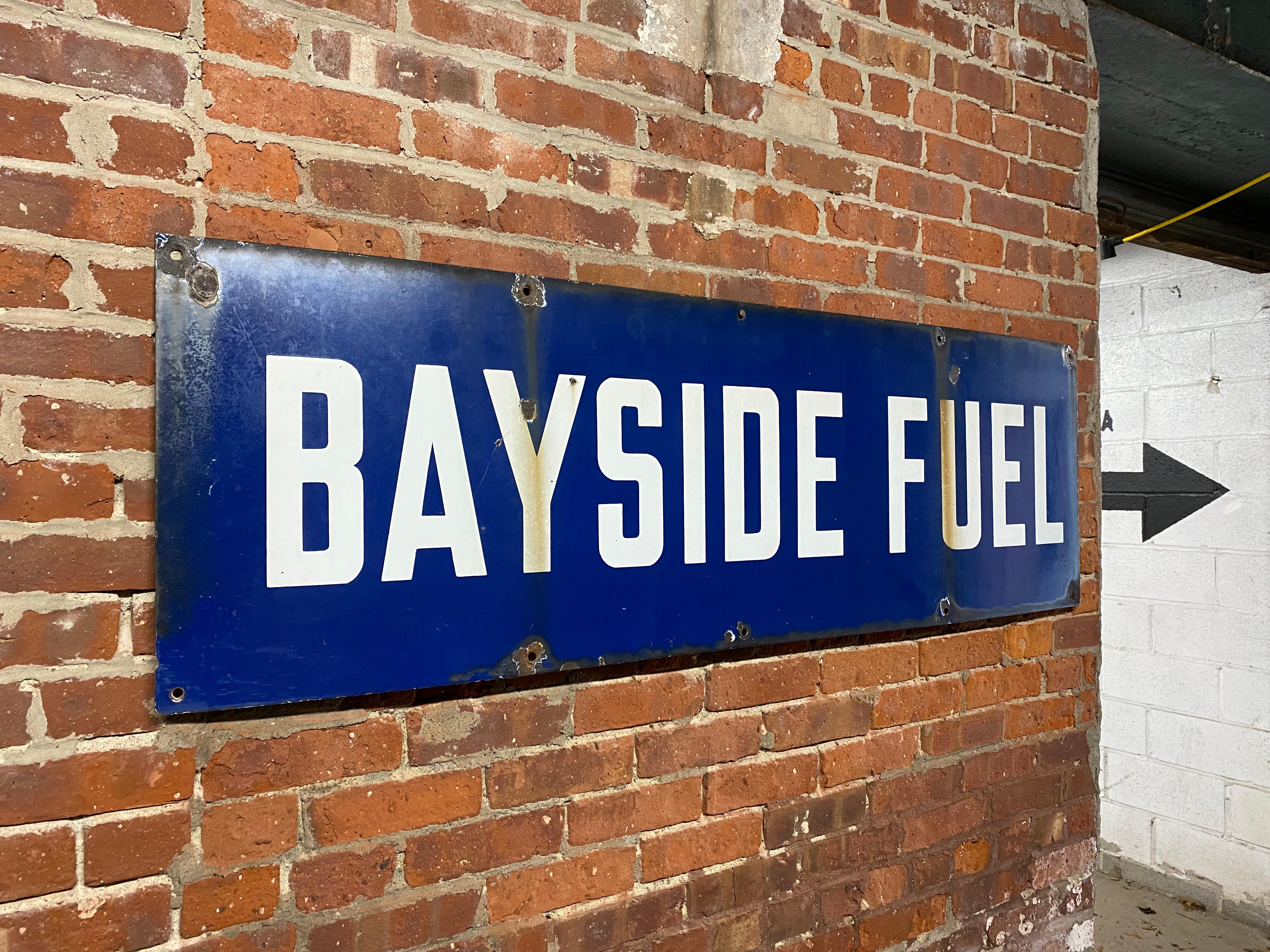 American Old Brooklyn Bayside Fuel Cobalt Blue Enamel Sign