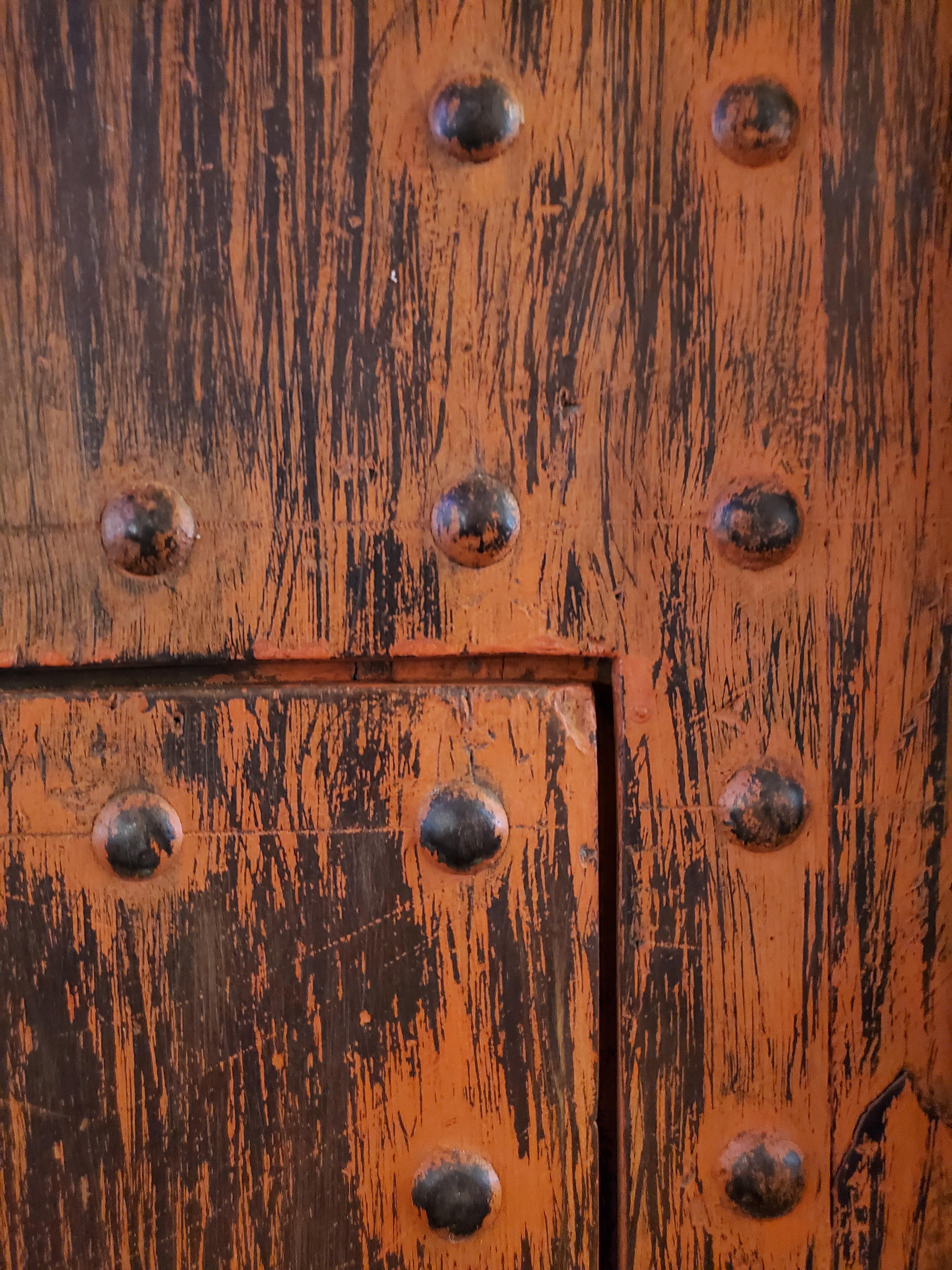 Carved Old Orange Moroccan Wooden Door, 23MD65 For Sale