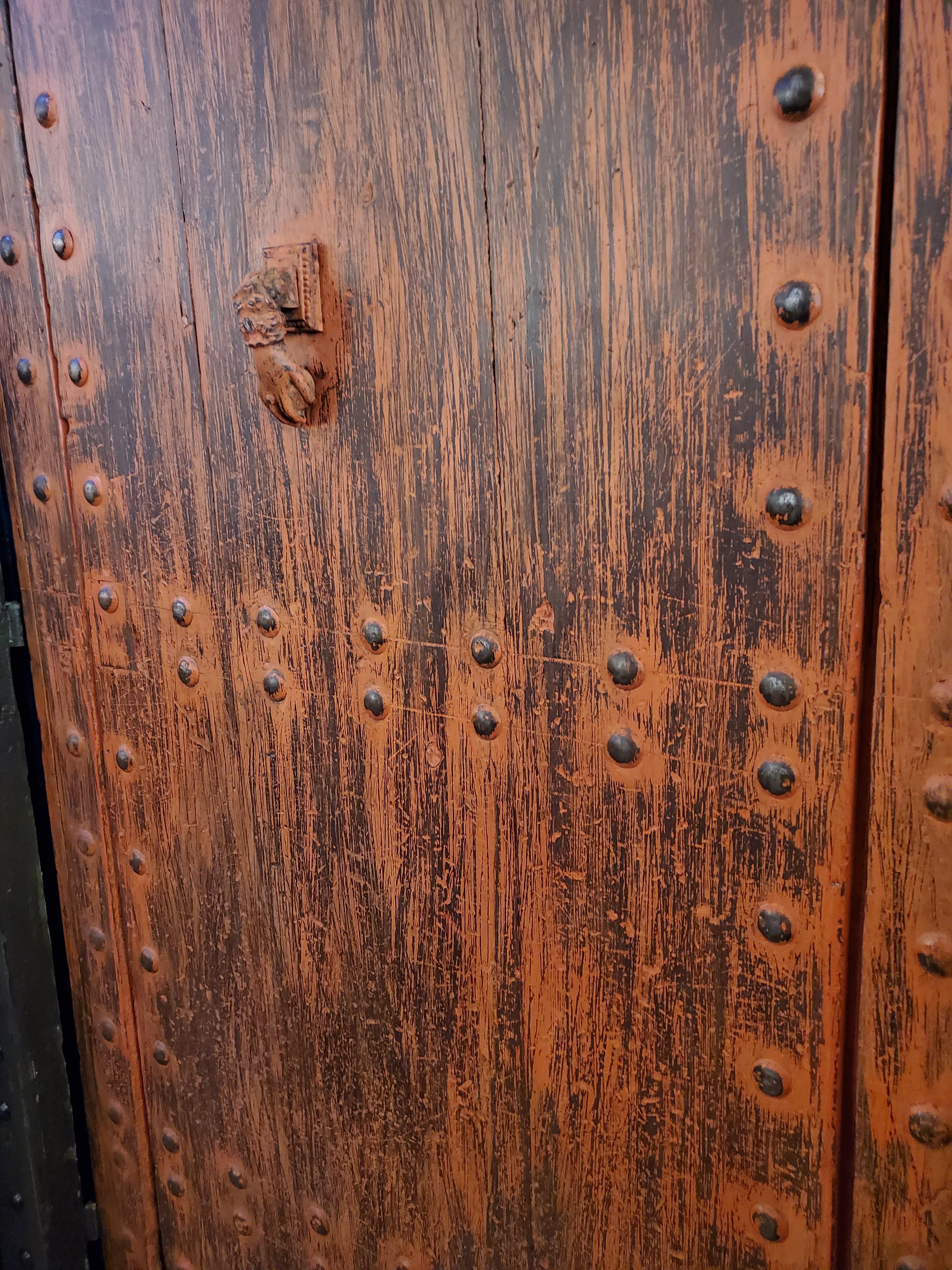Old Orange Moroccan Wooden Door, 23MD65 In Good Condition For Sale In Orlando, FL