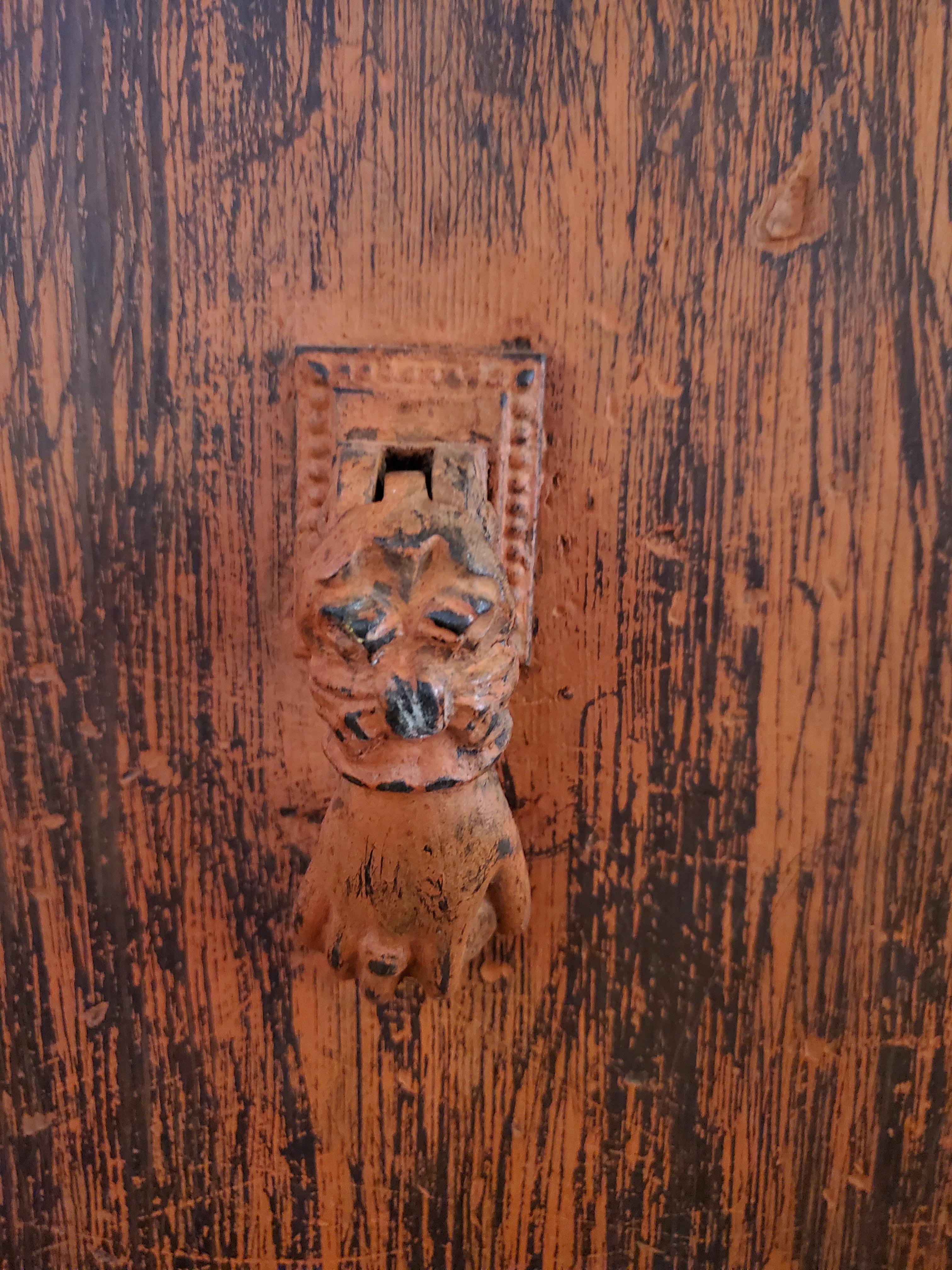 Early 20th Century Old Orange Moroccan Wooden Door, 23MD65 For Sale