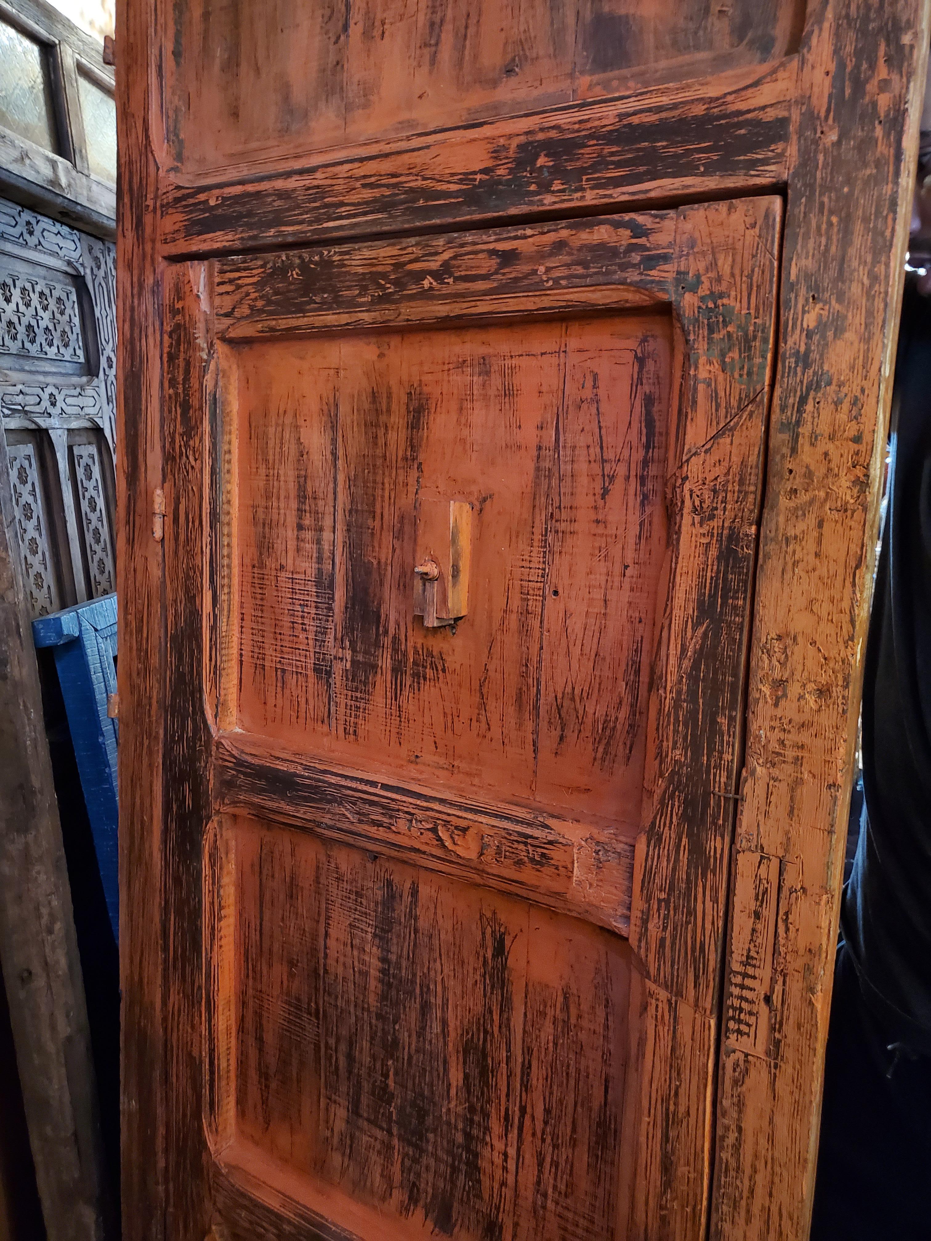 Old Orange Moroccan Wooden Door, 23MD65 For Sale 1