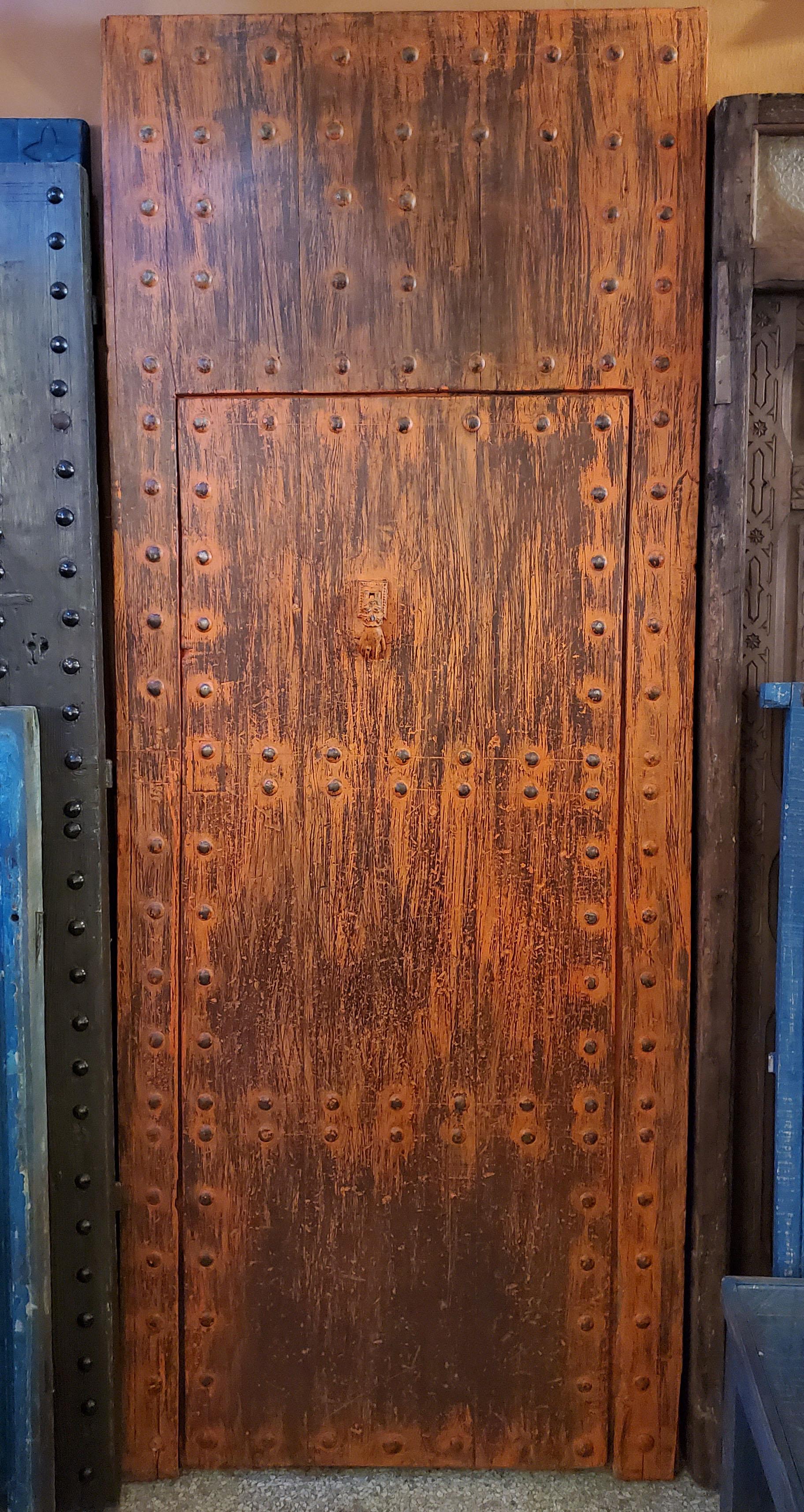 Old Orange Moroccan Wooden Door, 23MD65 For Sale 2