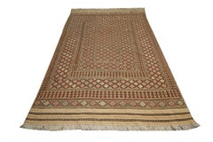 Old Brown Sumak Rug Handmade Flat Woven Oriental Antique Area Rug