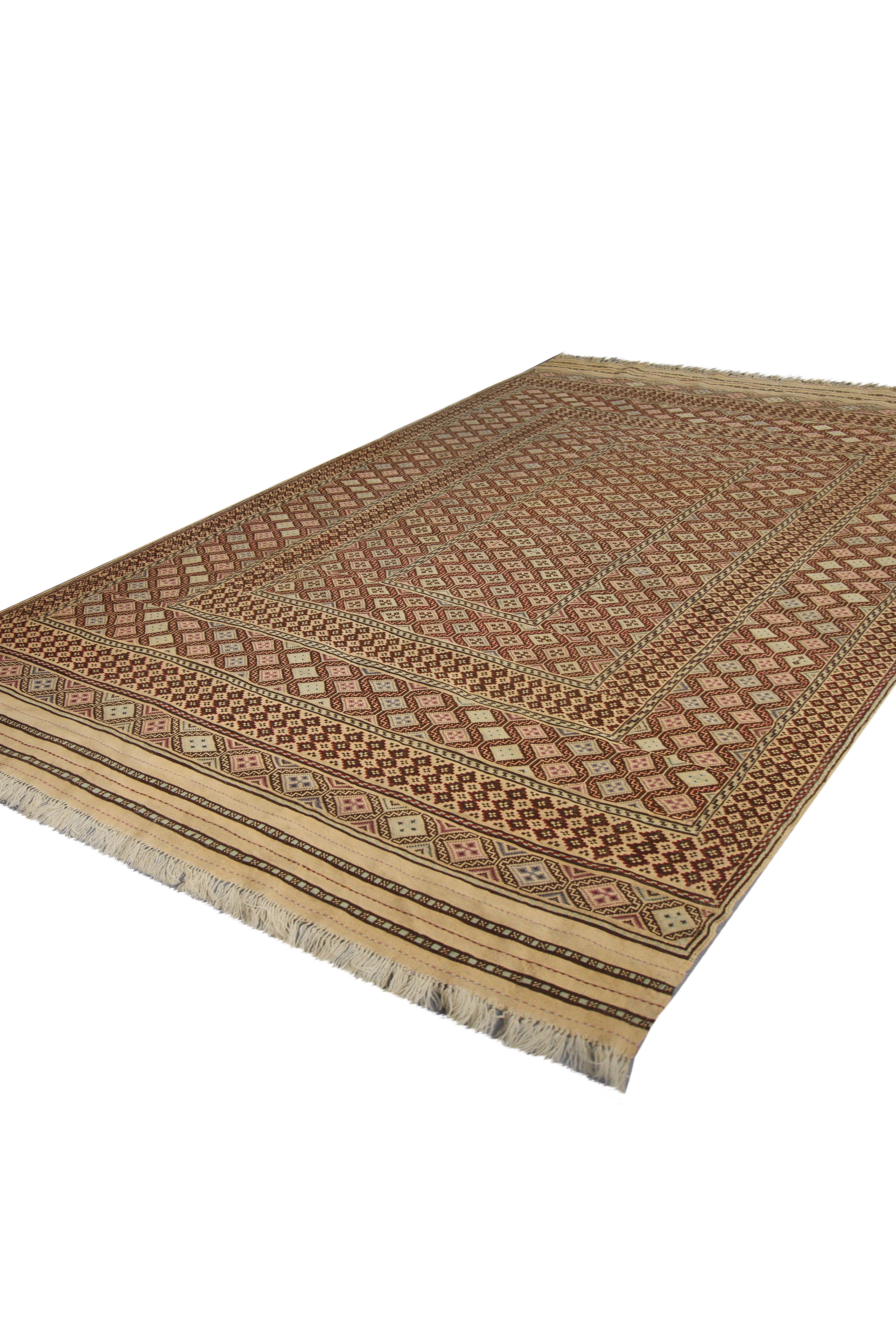 Afghan Old Brown Sumak Rug Handmade Flat Woven Oriental Antique Area Rug For Sale