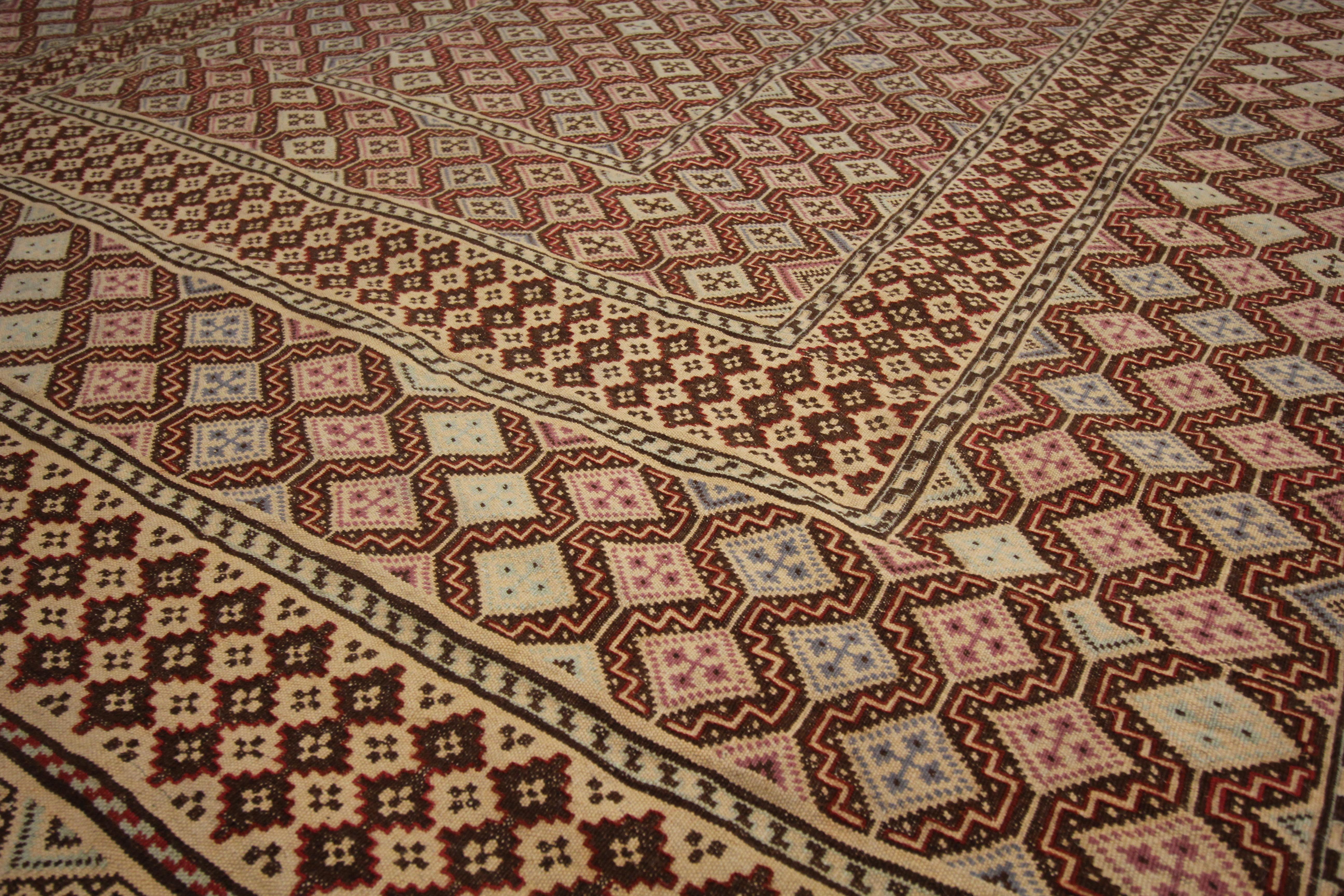 Hand-Knotted Old Brown Sumak Rug Handmade Flat Woven Oriental Antique Area Rug For Sale