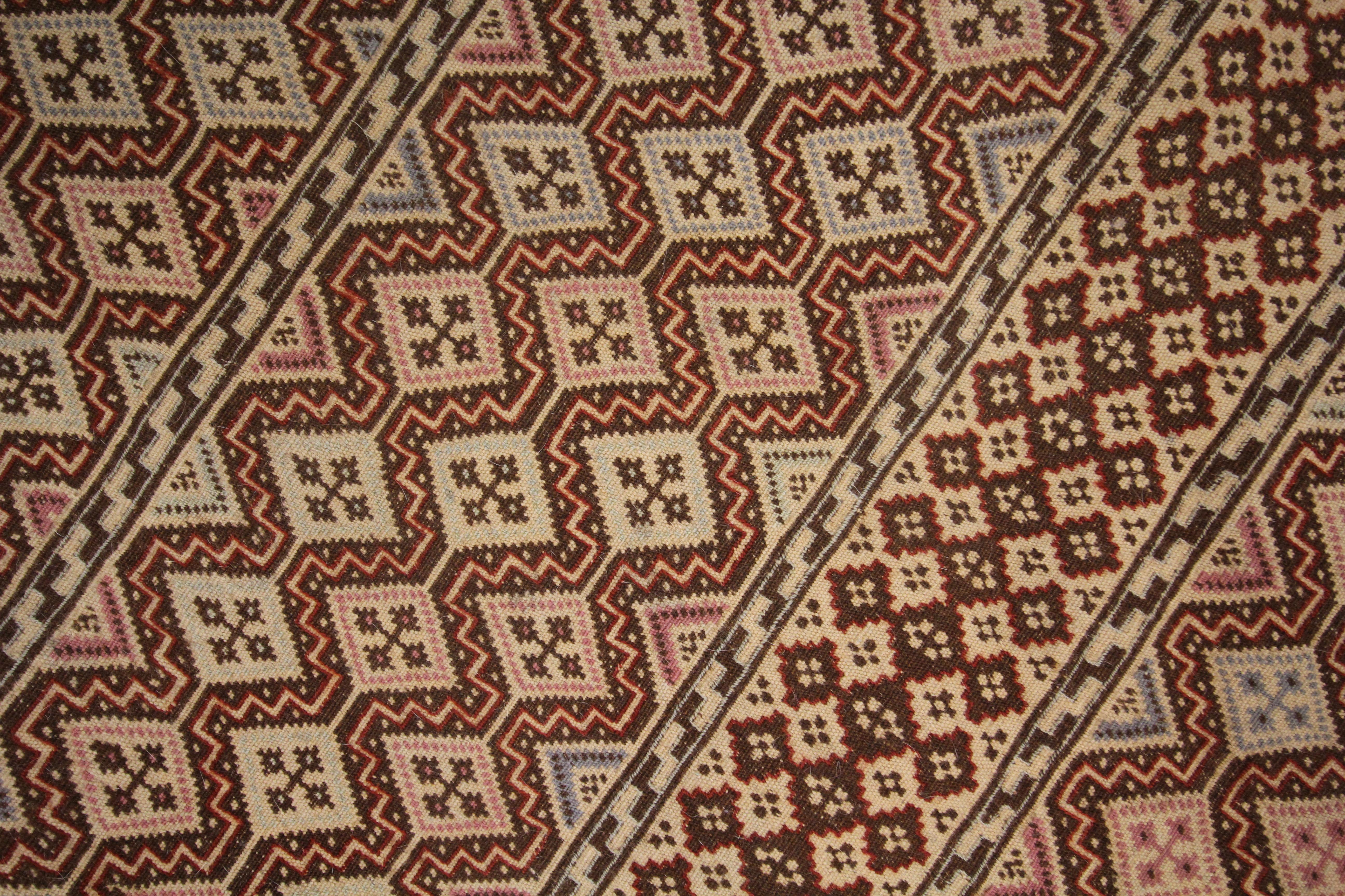 Mid-20th Century Old Brown Sumak Rug Handmade Flat Woven Oriental Antique Area Rug For Sale