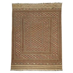 Old Brown Sumak Teppich, handgewebter flach gewebter orientalischer antiker Teppich