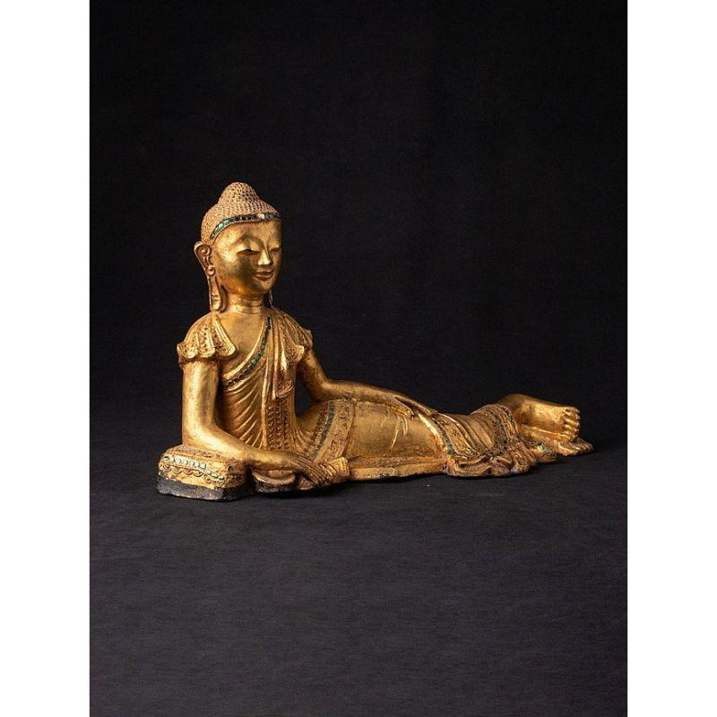 Lacquer Old Burmese Reclining Buddha Statue from Burma For Sale