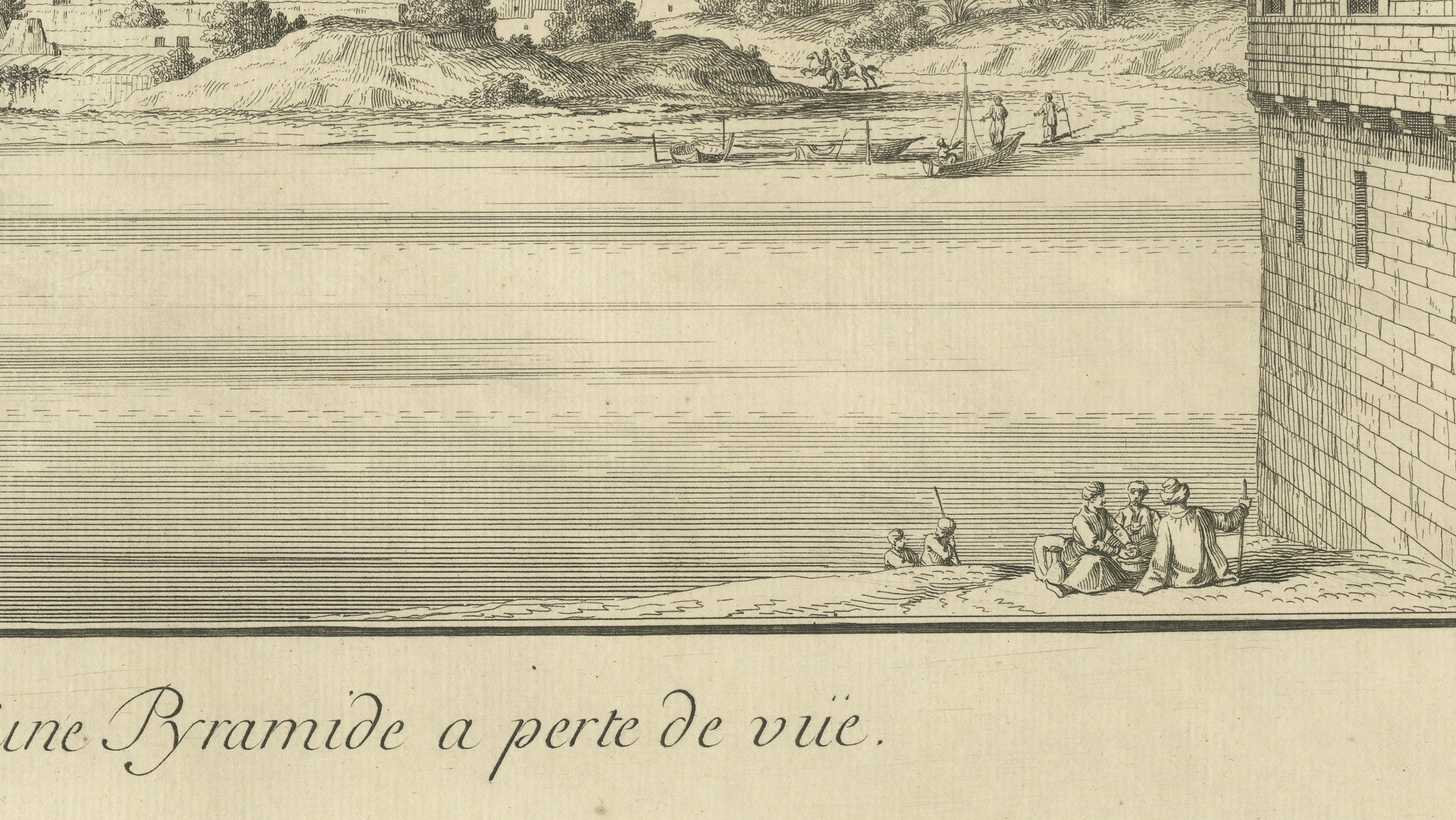 Old Cairo on the Nile with Distant Pyramids – Antique Egypt Engraving, c.1755