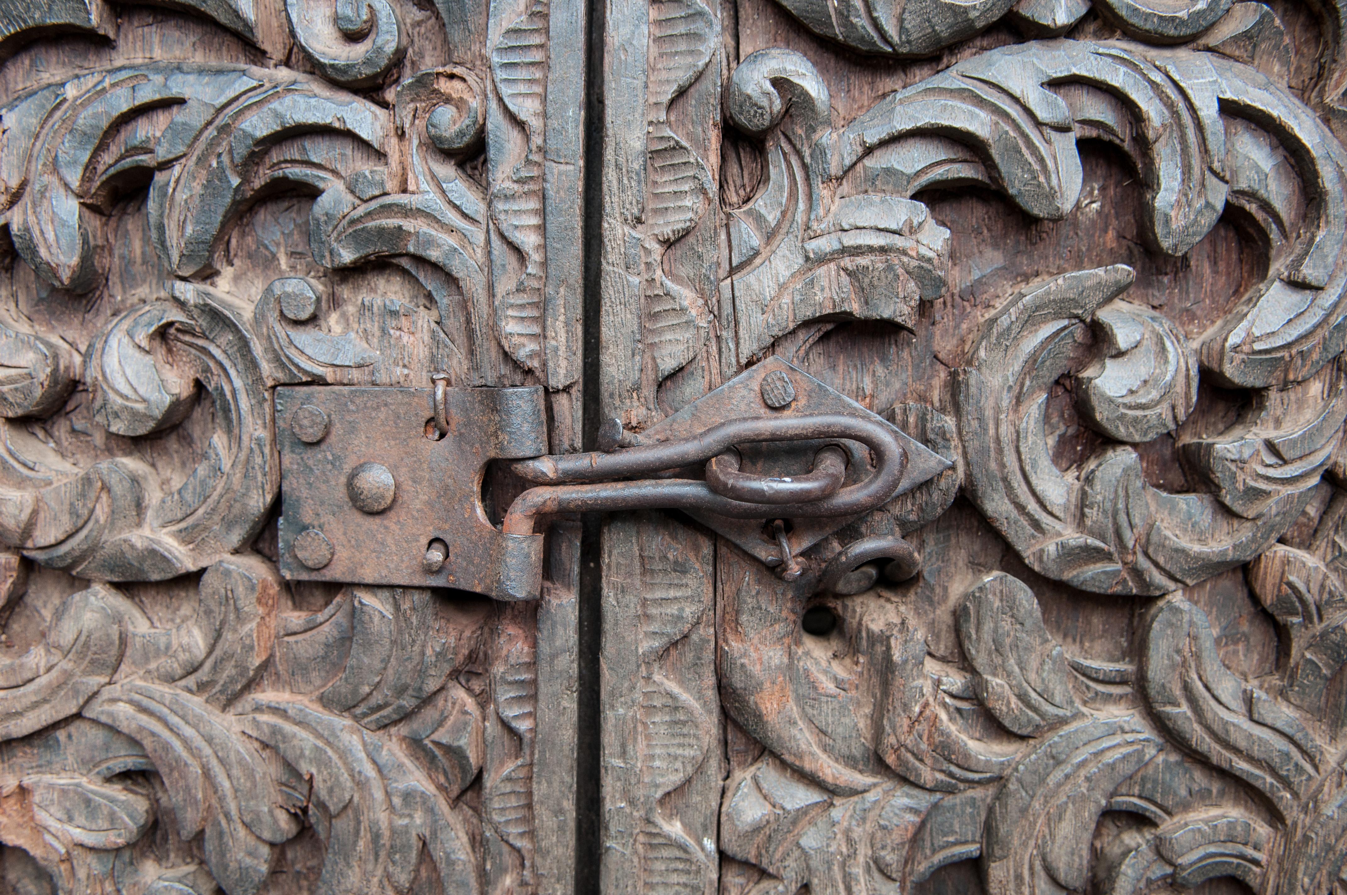Old Carved Door and Frame from Sumatra, Merbau Wood, Early to Mid-20th Century.  1
