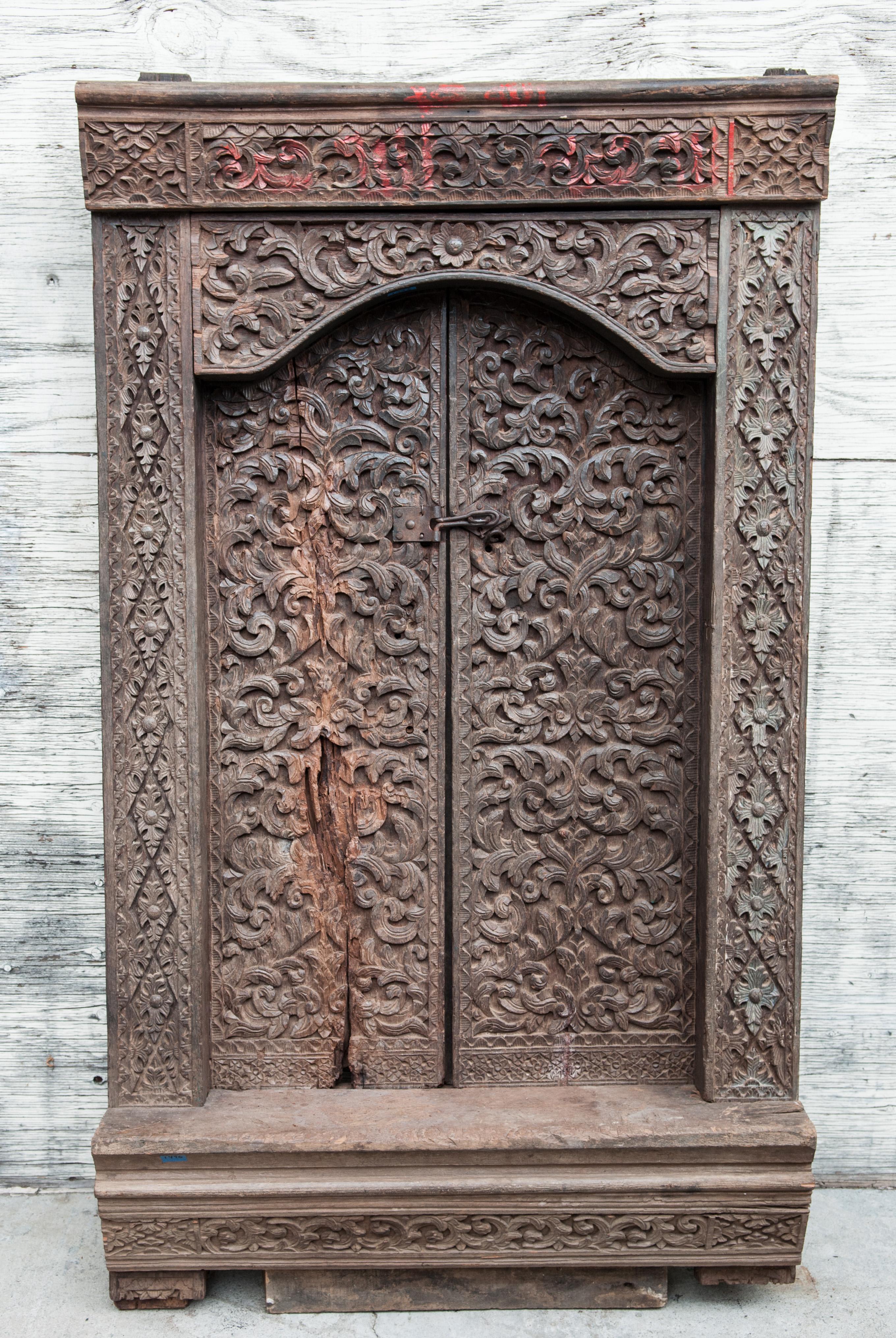 Old Carved Door and Frame from Sumatra, Merbau Wood, Early to Mid-20th Century.  2