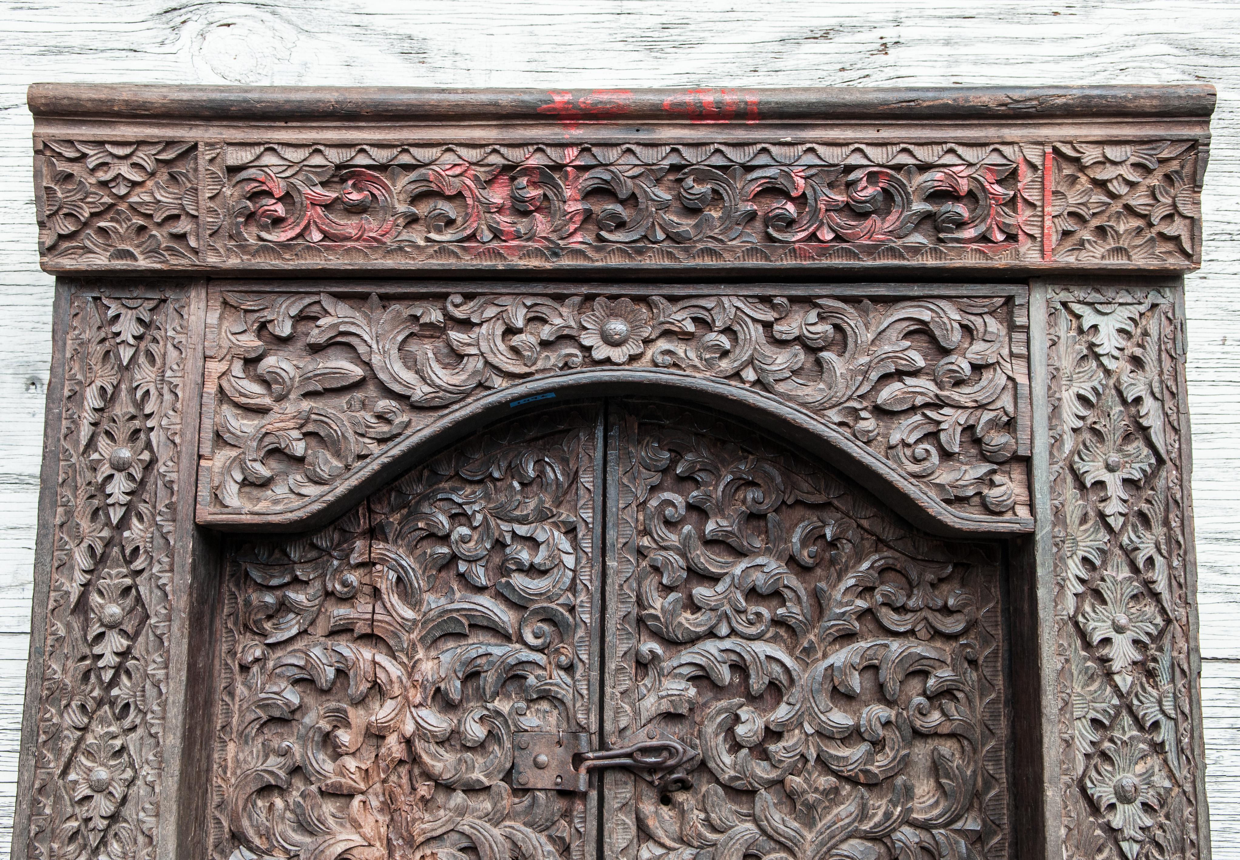 Old Carved Door and Frame from Sumatra, Merbau Wood, Early to Mid-20th Century.  3