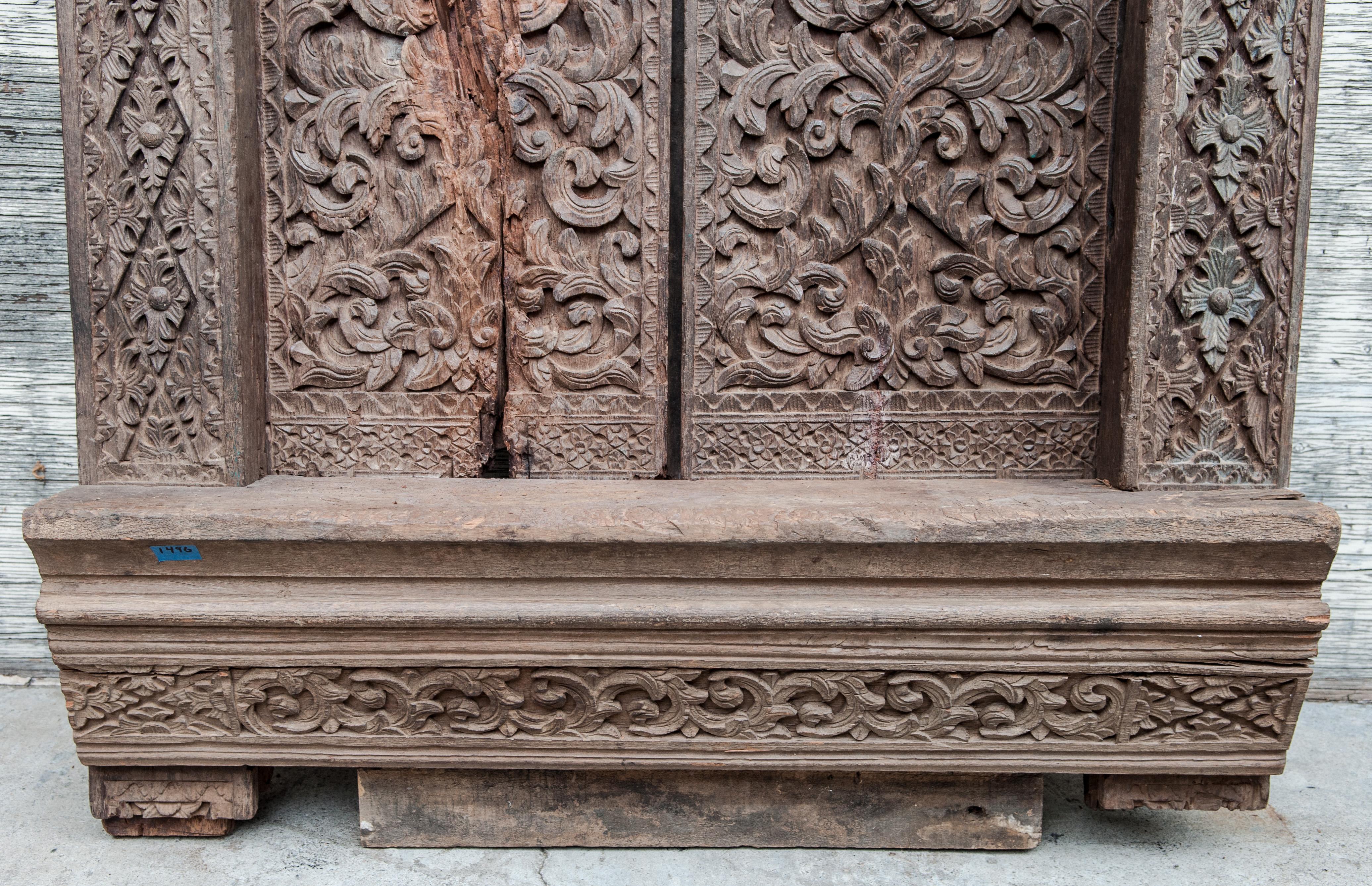 Old Carved Door and Frame from Sumatra, Merbau Wood, Early to Mid-20th Century.  4