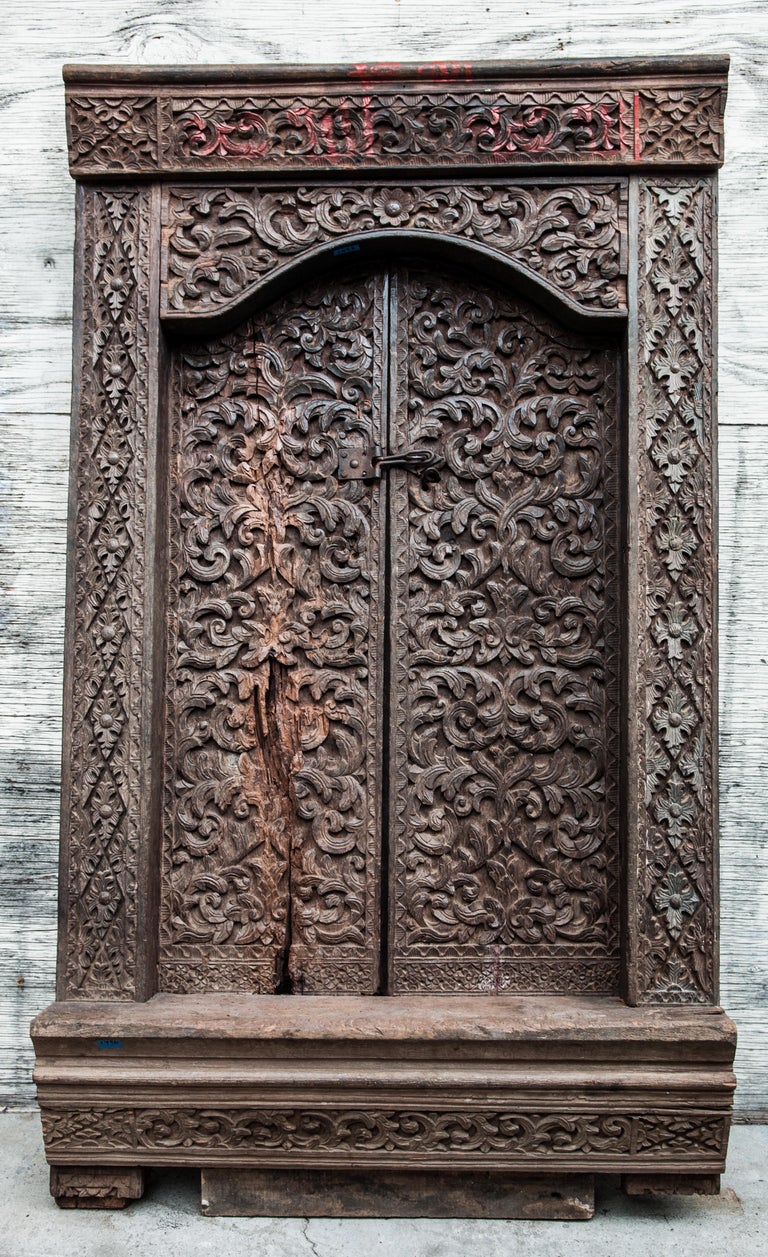 Old Carved Door and Frame  from Sumatra Merbau Wood Early 
