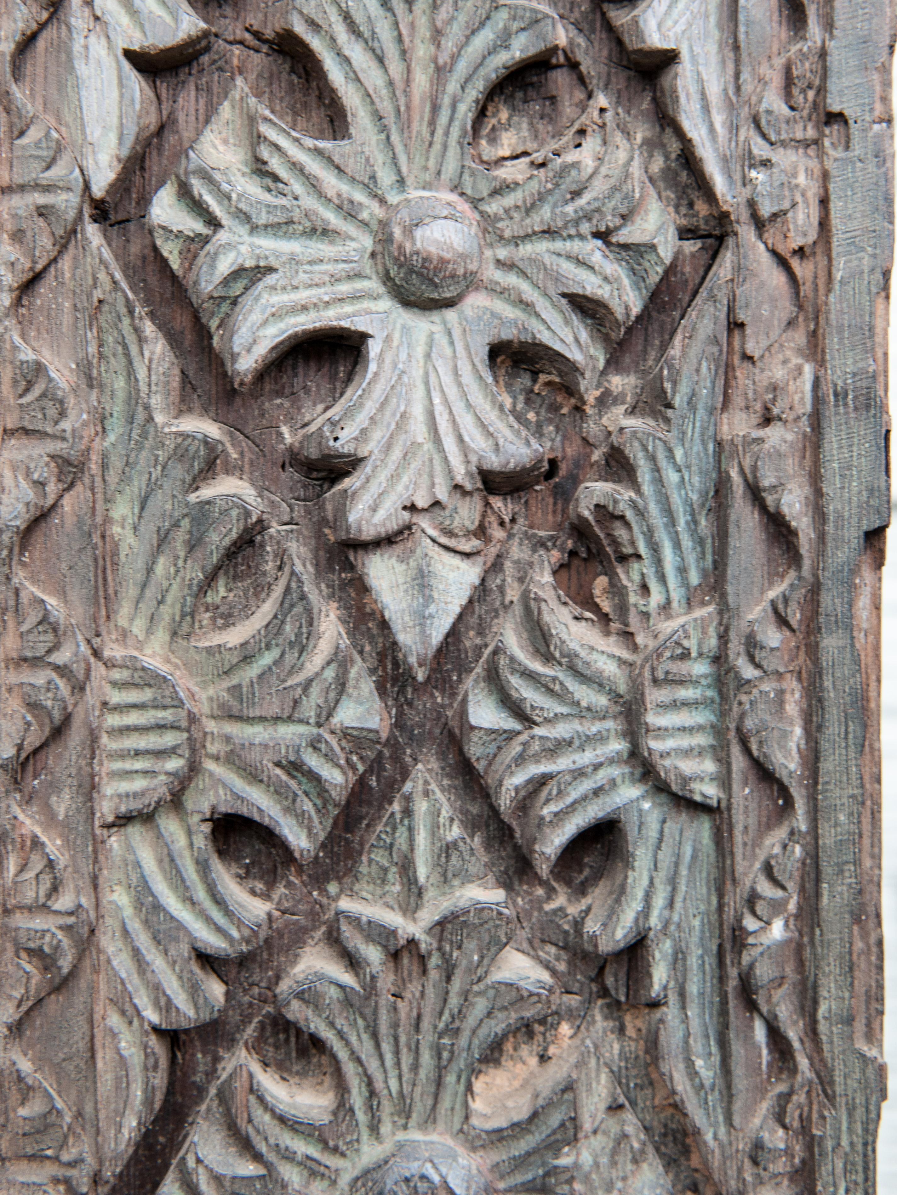 Tribal Old Carved Door and Frame from Sumatra, Merbau Wood, Early to Mid-20th Century. 
