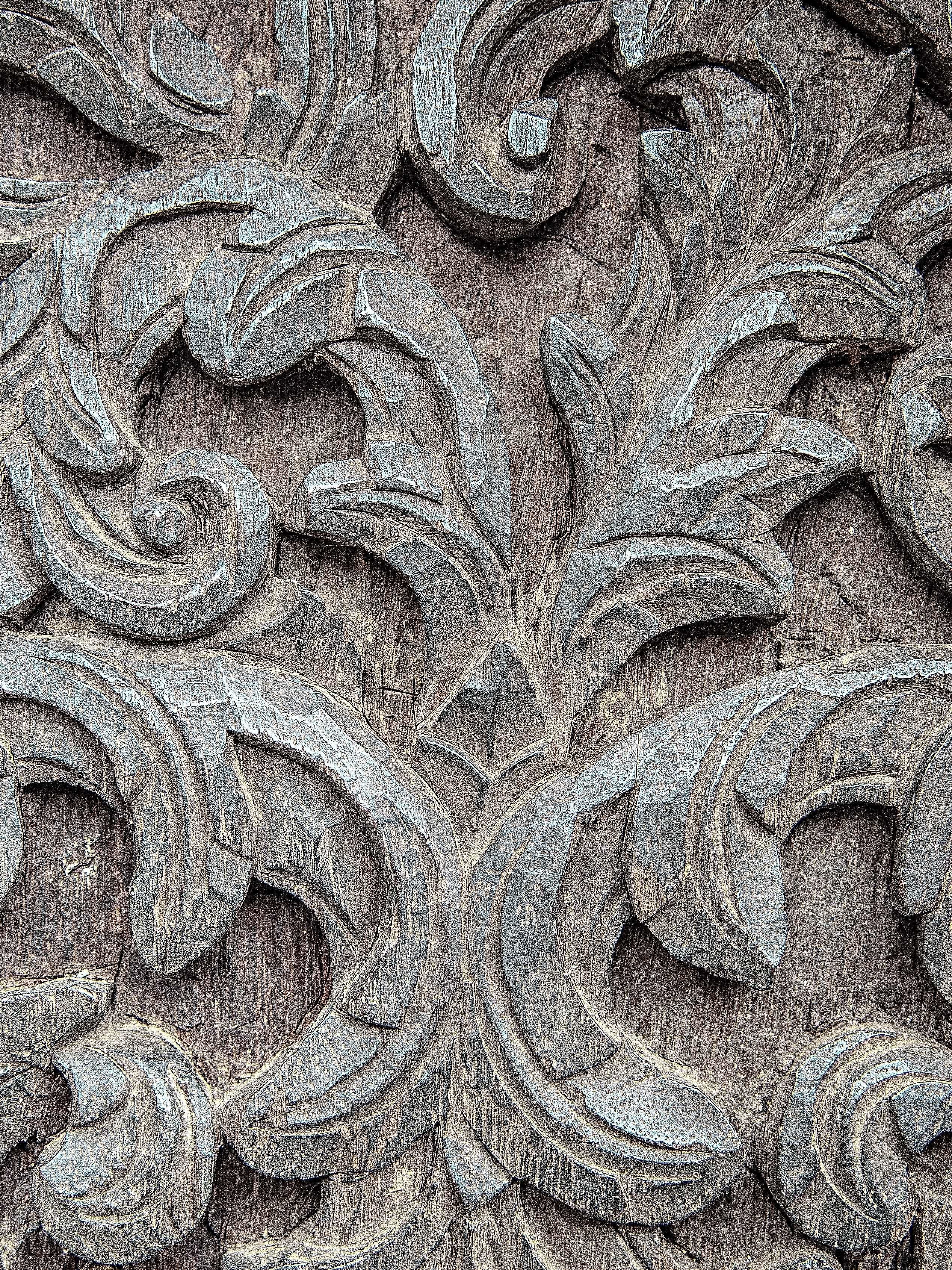 Indonesian Old Carved Door and Frame from Sumatra, Merbau Wood, Early to Mid-20th Century. 