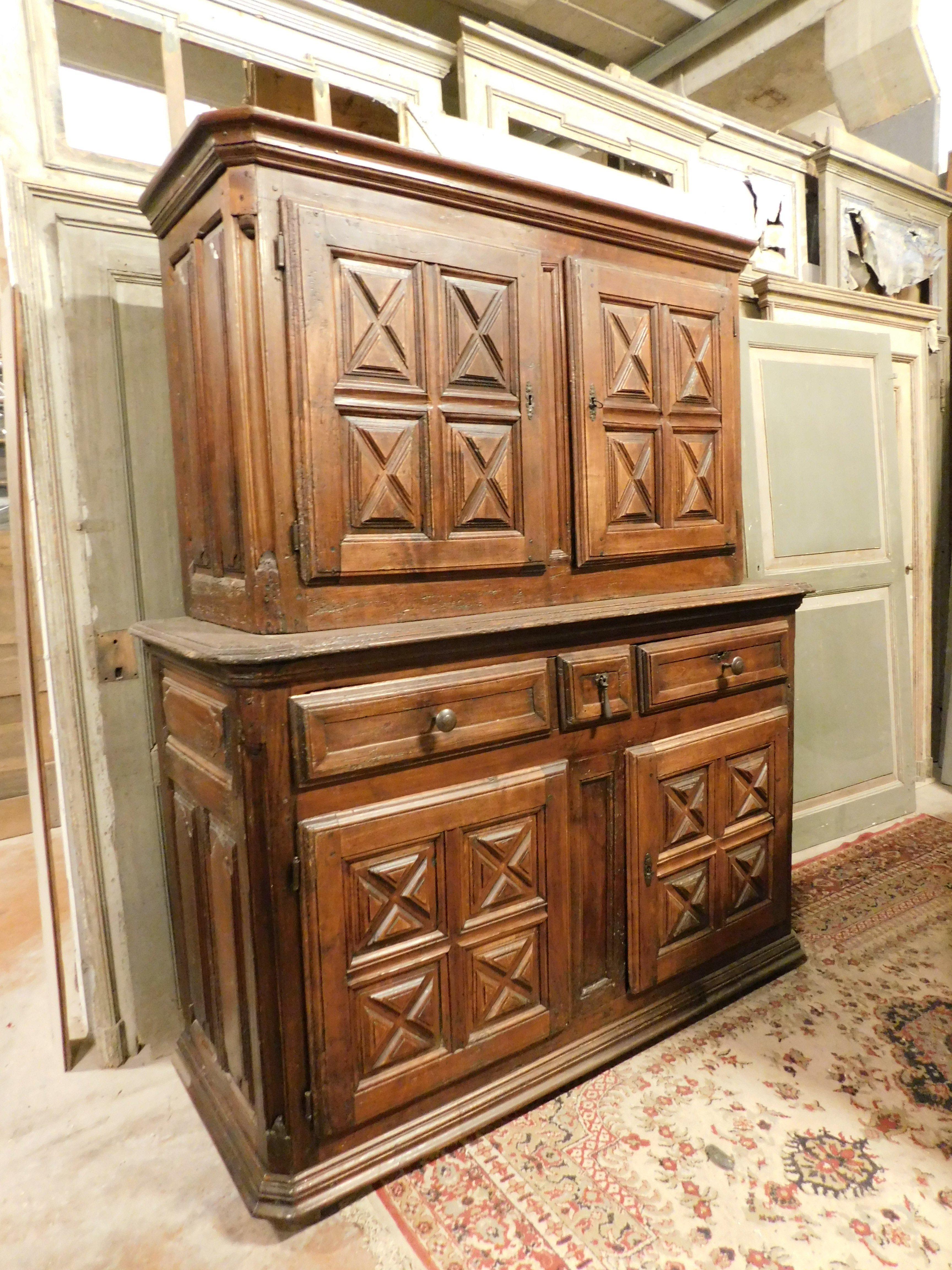 Italian Old carved double-body cherry cabinet, Italy For Sale