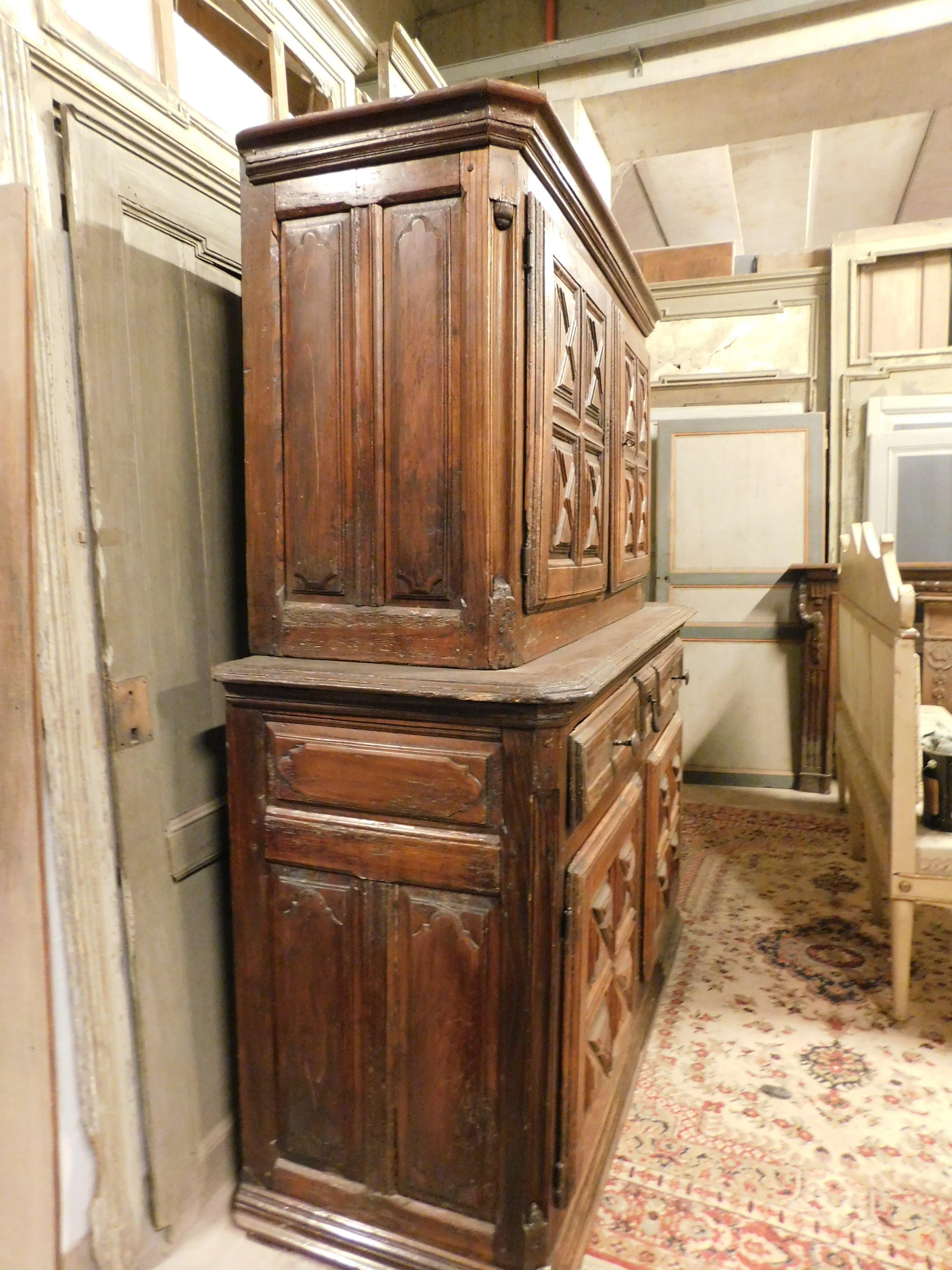 Hand-Carved Old carved double-body cherry cabinet, Italy For Sale