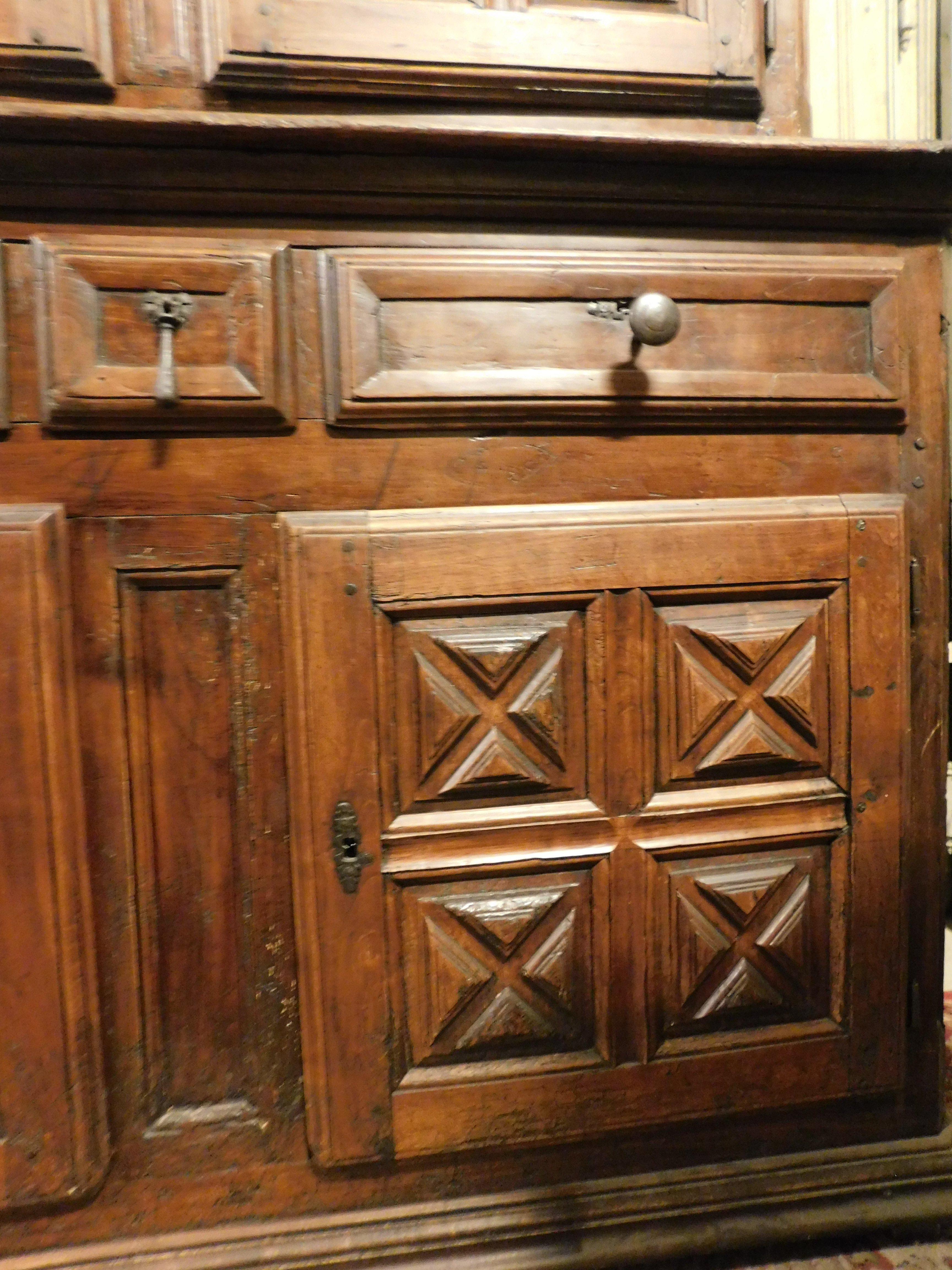 18th Century and Earlier Old carved double-body cherry cabinet, Italy For Sale