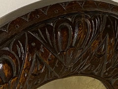 Old Carved Round Oak Convex Mirror from England