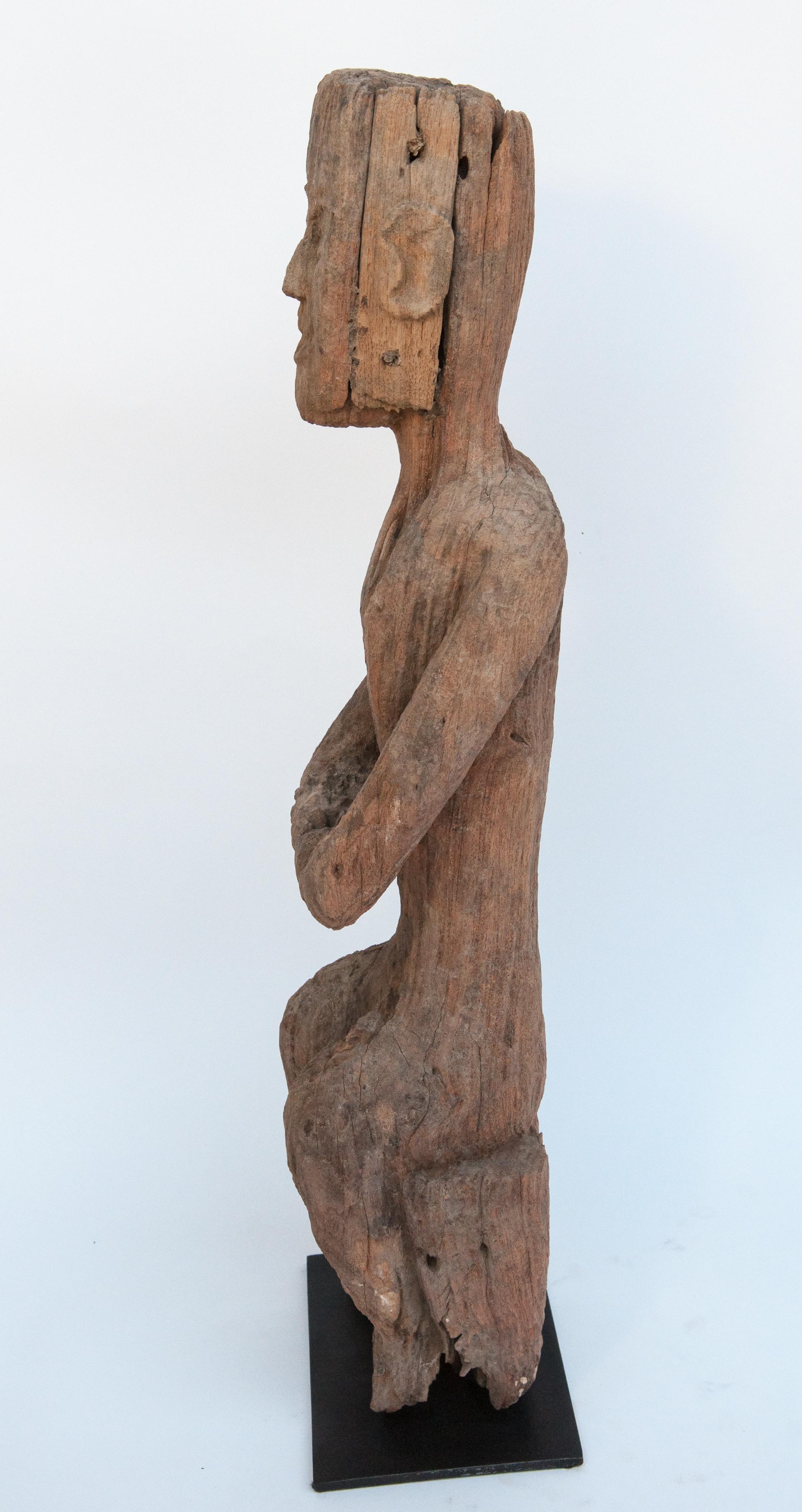 Old Carved Wooden Figure South or Southwest China, Early 20th Century Mounted 5