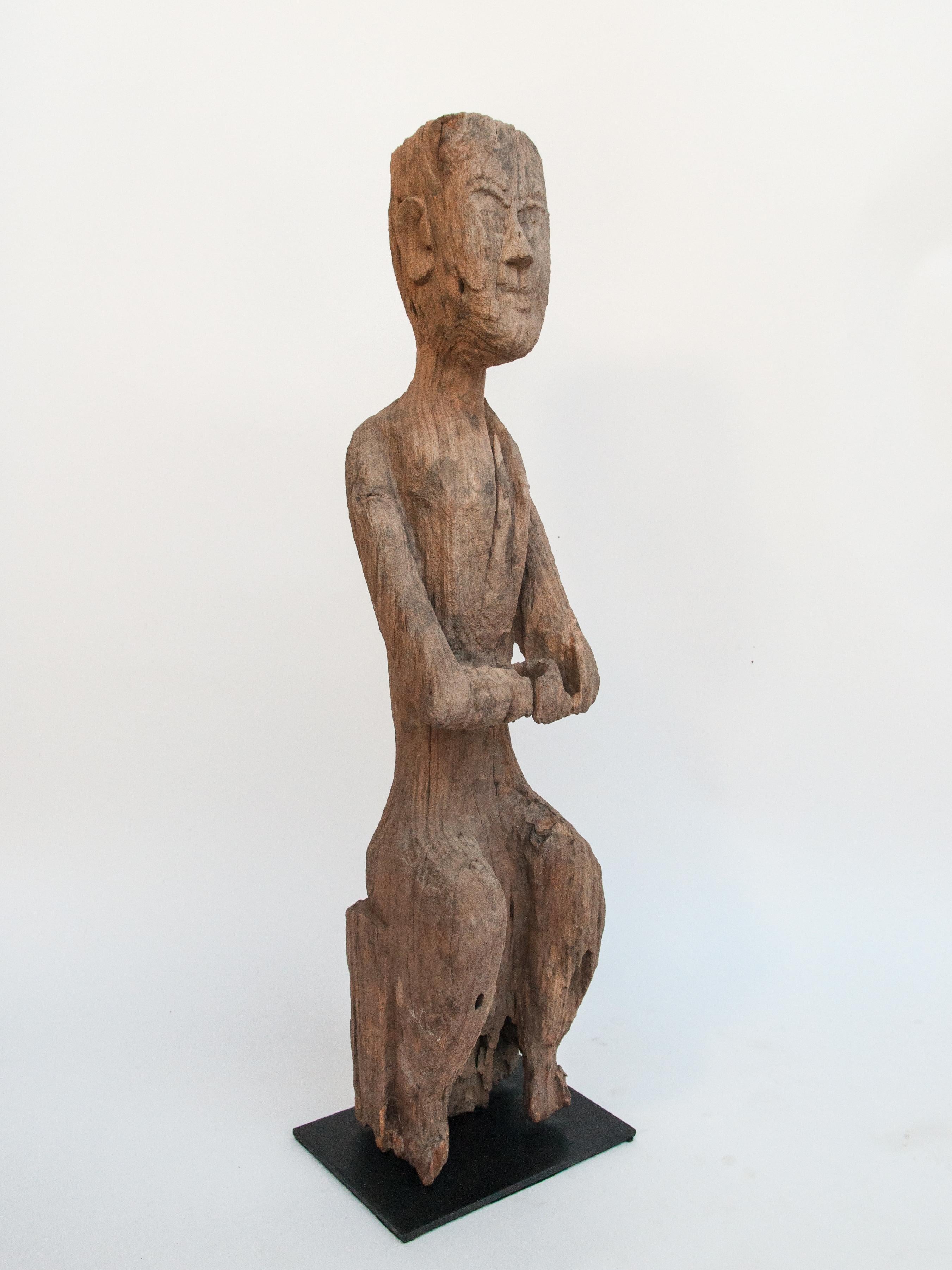 Chinese Old Carved Wooden Figure South or Southwest China, Early 20th Century Mounted