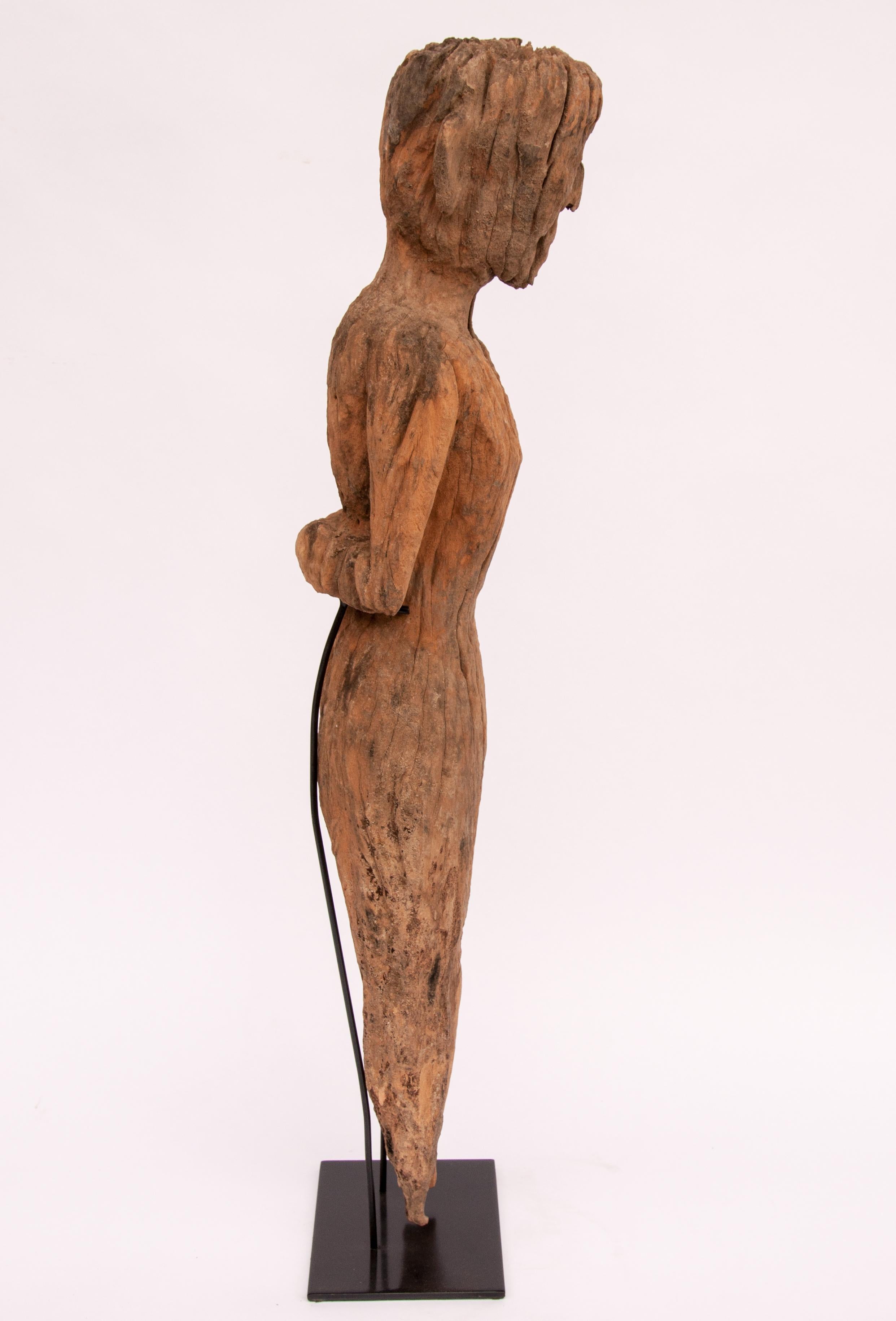Hand-Carved Old Carved Wooden Figure, South or Southwest China, Early 20th Century, Mounted