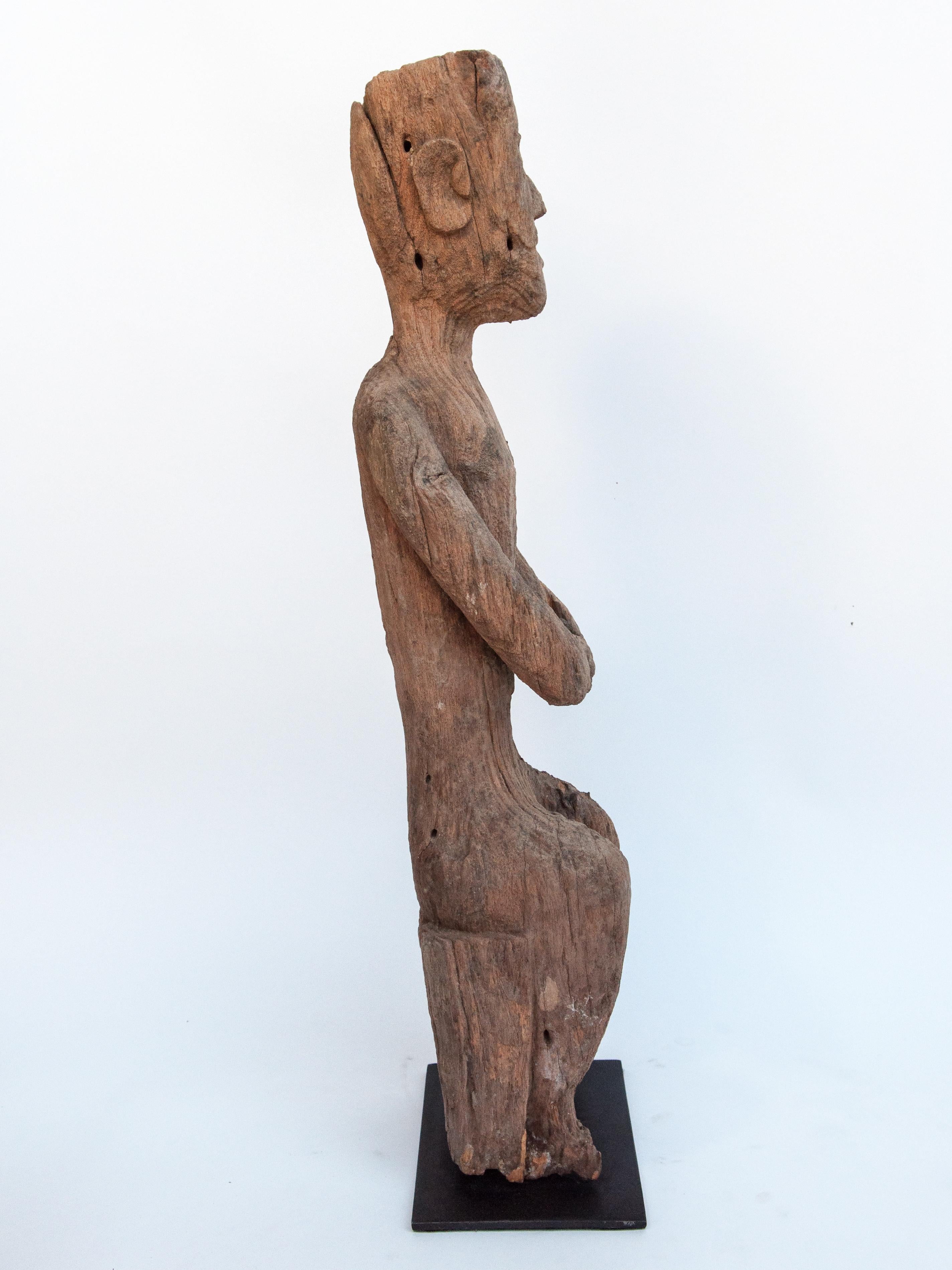 Old Carved Wooden Figure South or Southwest China, Early 20th Century Mounted In Fair Condition In Point Richmond, CA