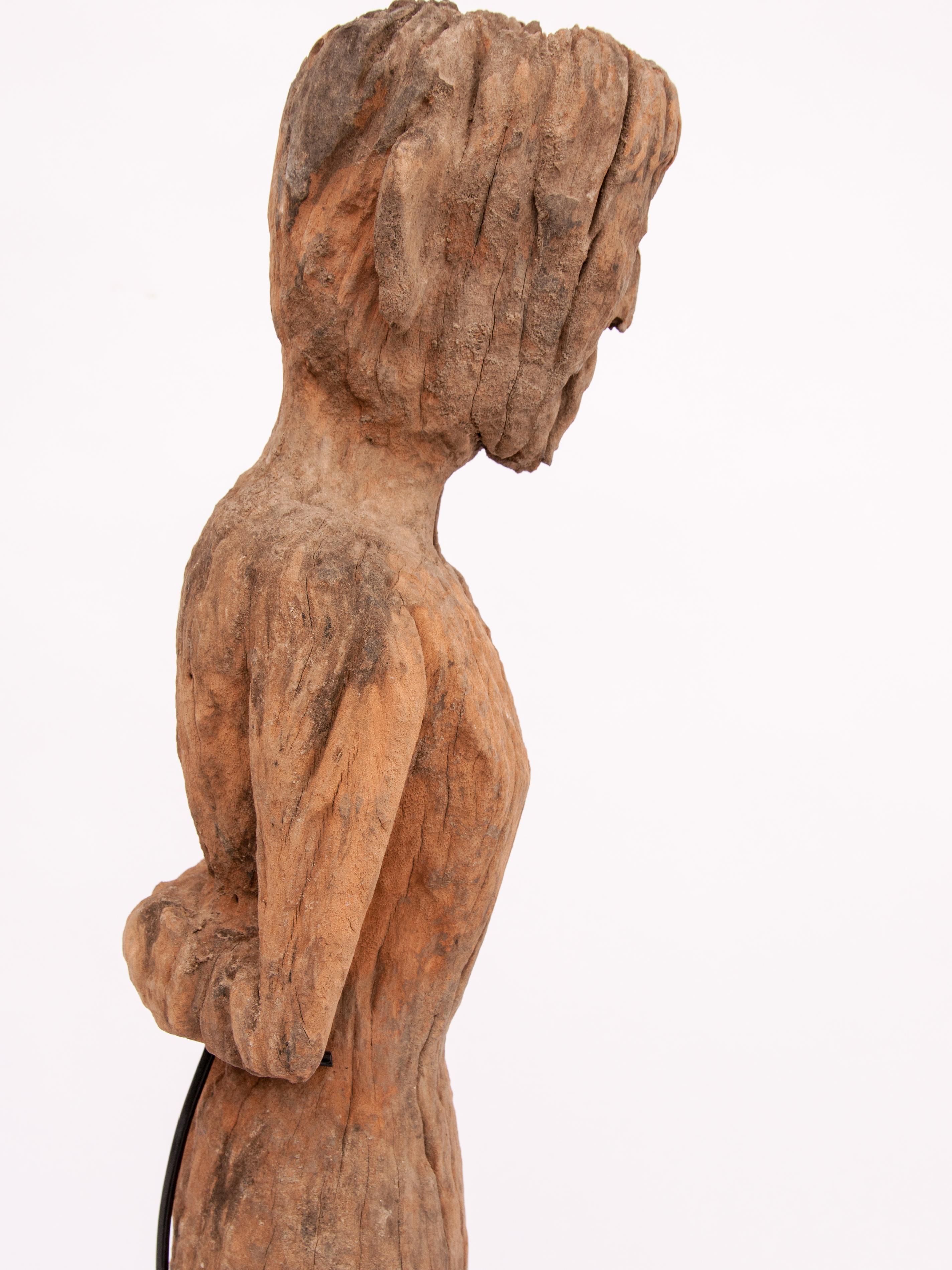 Old Carved Wooden Figure, South or Southwest China, Early 20th Century, Mounted In Fair Condition In Point Richmond, CA