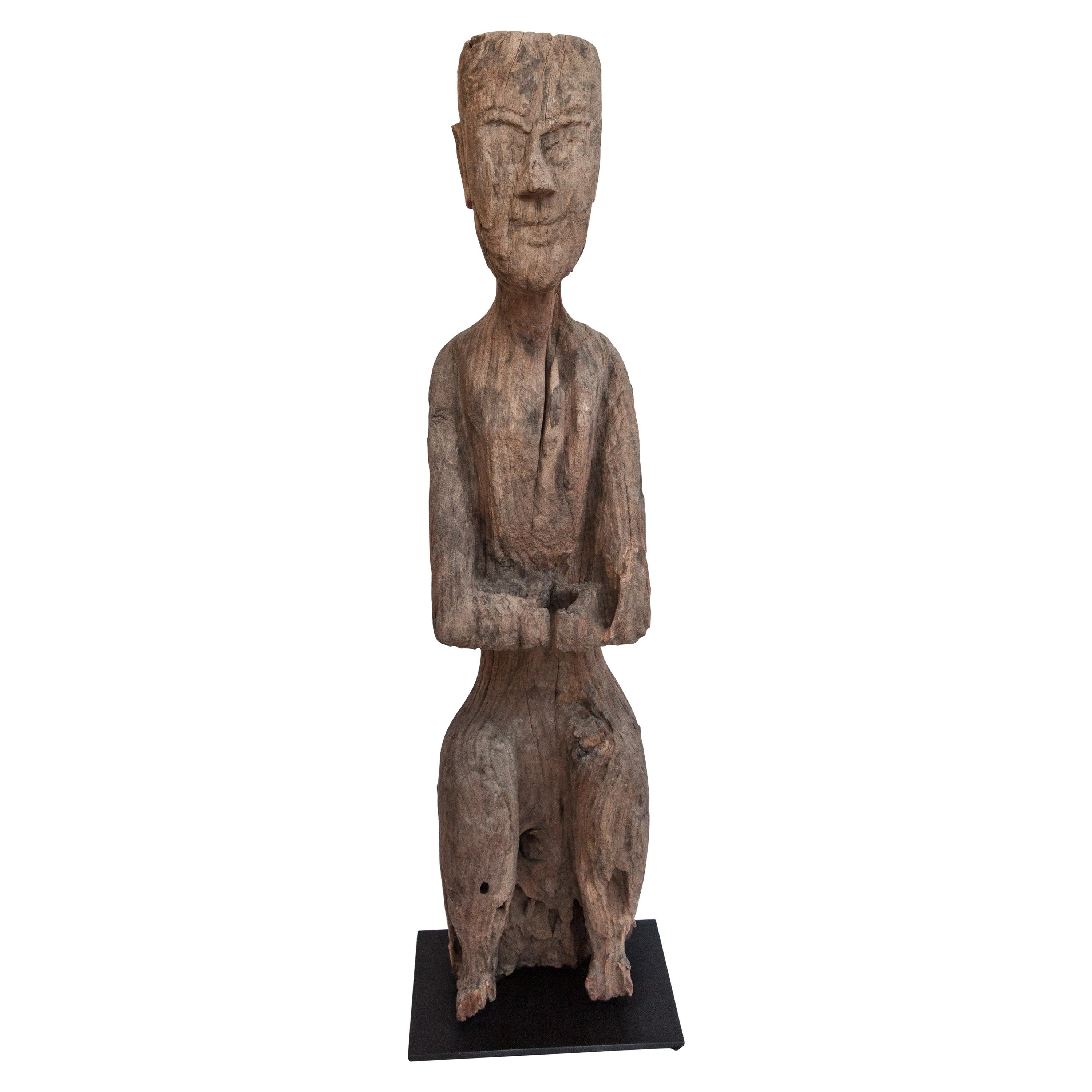 Old Carved Wooden Figure South or Southwest China, Early 20th Century Mounted