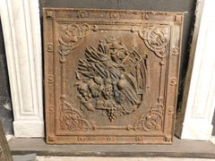 old Cast iron fireplace backplate, richly carved, italy