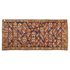 Antique Caucasian Kilim Rug, Hand-Woven Wool, Stars Design, 1950s